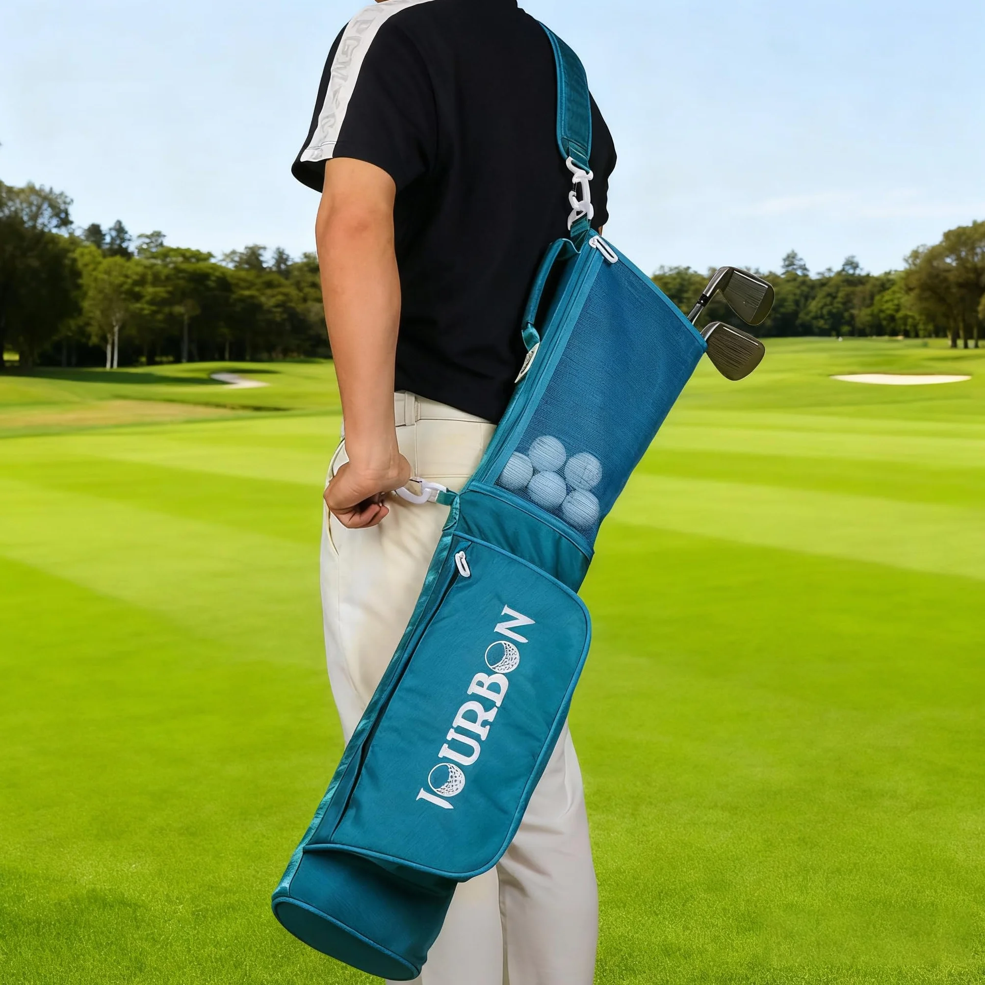 TOURBON Borsa da golf in nylon leggera con tasche e tracolla regolabile