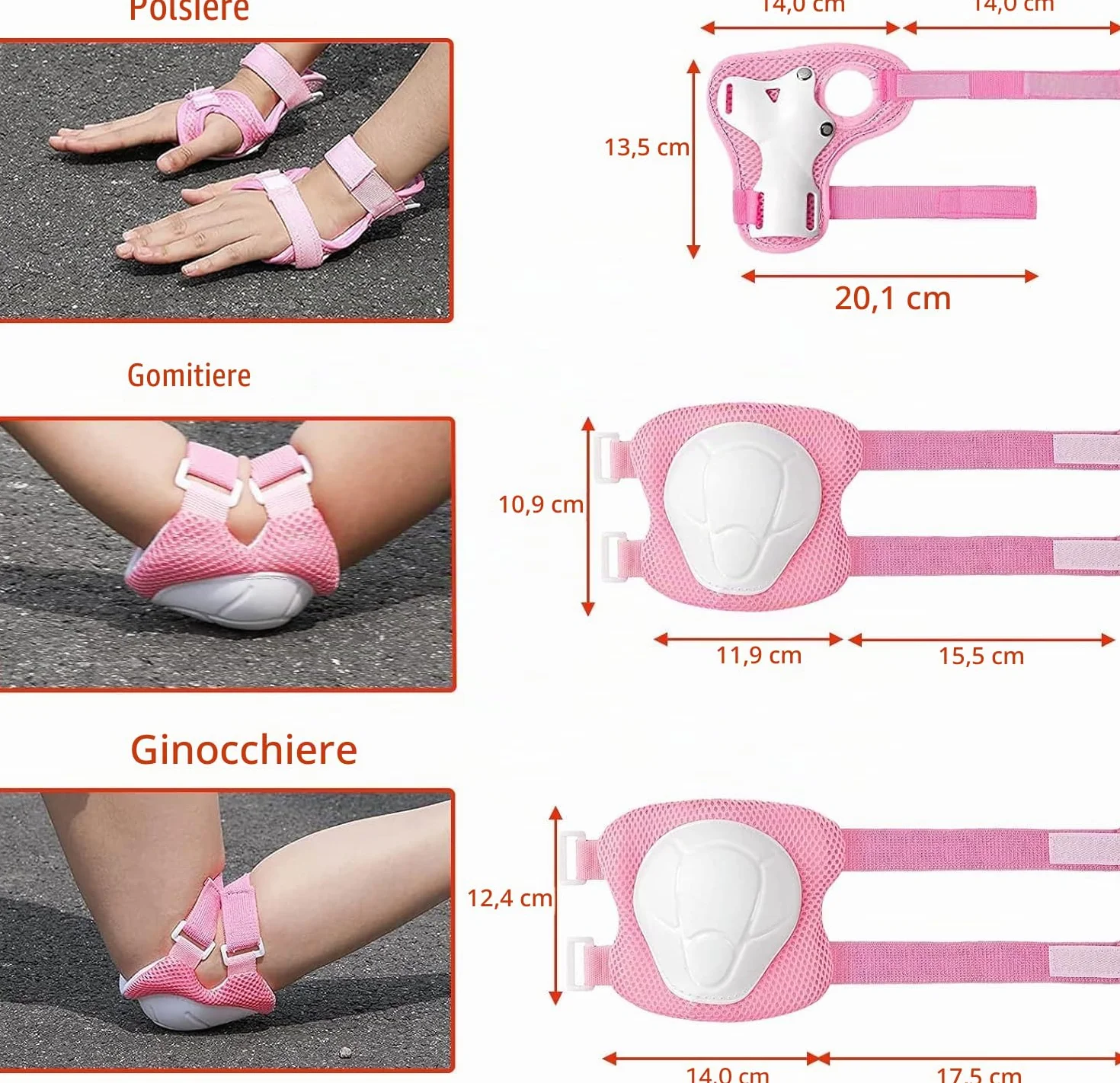 Set di ginocchiere per bambini con casco 3-10 anni protezioni