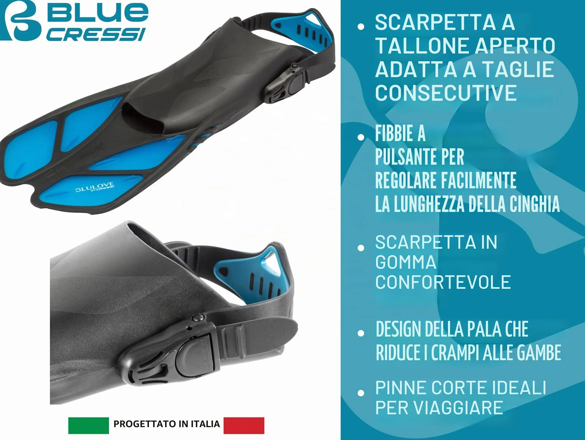 Cressi Fins Bonete Pinne da Nuoto Corte Regolabili per Adulti Fibbie Ultra Resistenti Leggere