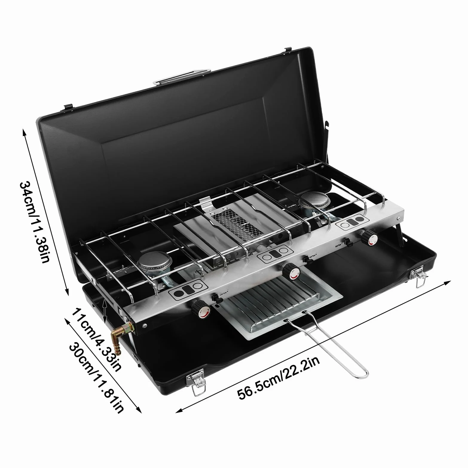 Fornello da campeggio pieghevole, fornello a gas da campeggio con 3 bruciatori e accensione piezoelettrica, 4500 W, per esterni, barbecue, picnic