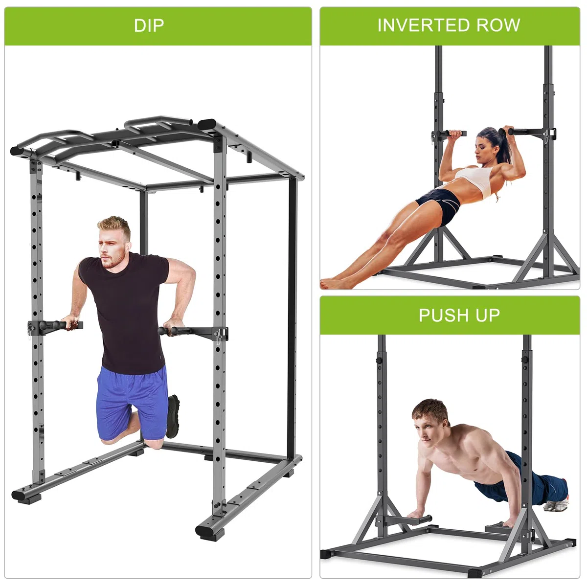 Attacco per barra per immersioni per power rack da 2 x 2 pollici e 3 x 3 pollici, maniglie larghe e strette antiscivolo, attacco per squat rack per immersioni