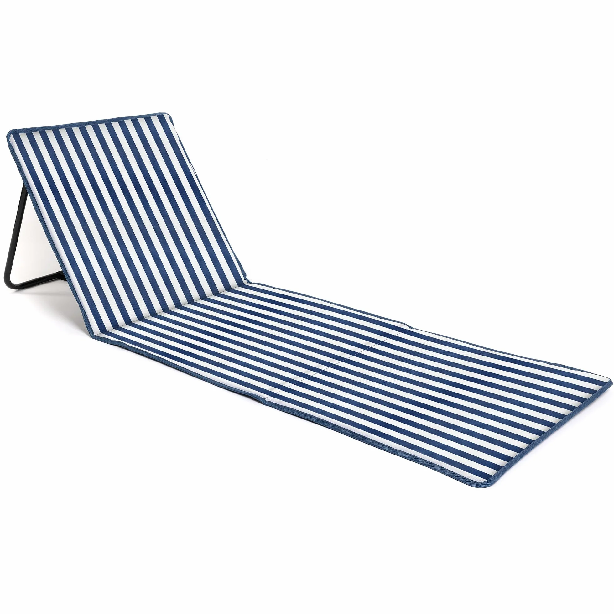 Tappetino da spiaggia pieghevole con schienale reclinabile e tasca, righe blu