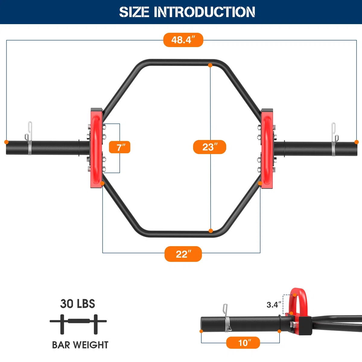 JX FITNESS Barra olimpica da 5 cm, barra esagonale per squat, da 124 cm, per squat, flessioni, esercizi di spalla, passeggiate agricole, capacità di 180 kg, per allenamento a casa e palestra