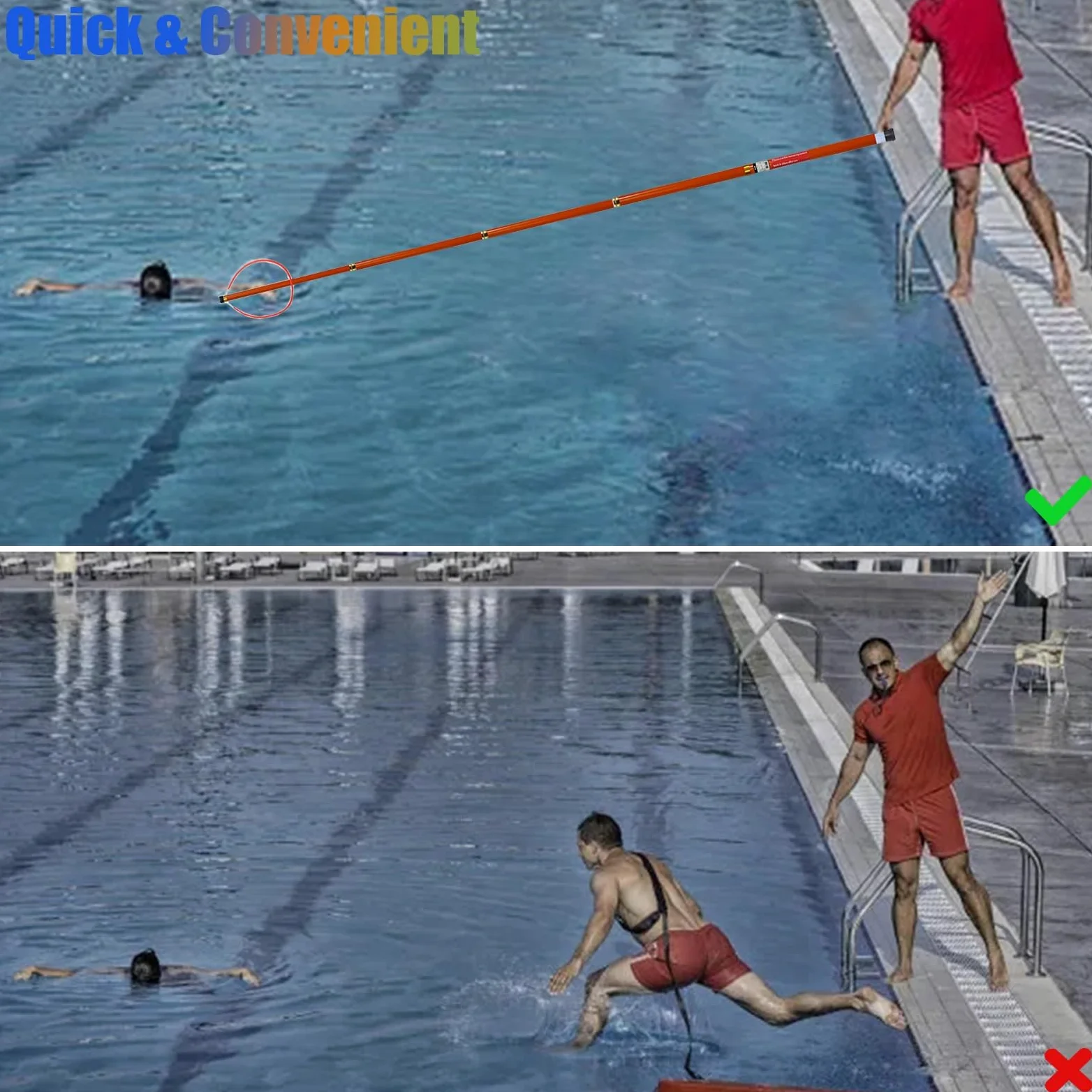 Asta telescopica di salvataggio per piscina, con gancio, 5,5 m, per emergenza in acqua, sicurezza in barca, piscina, lago