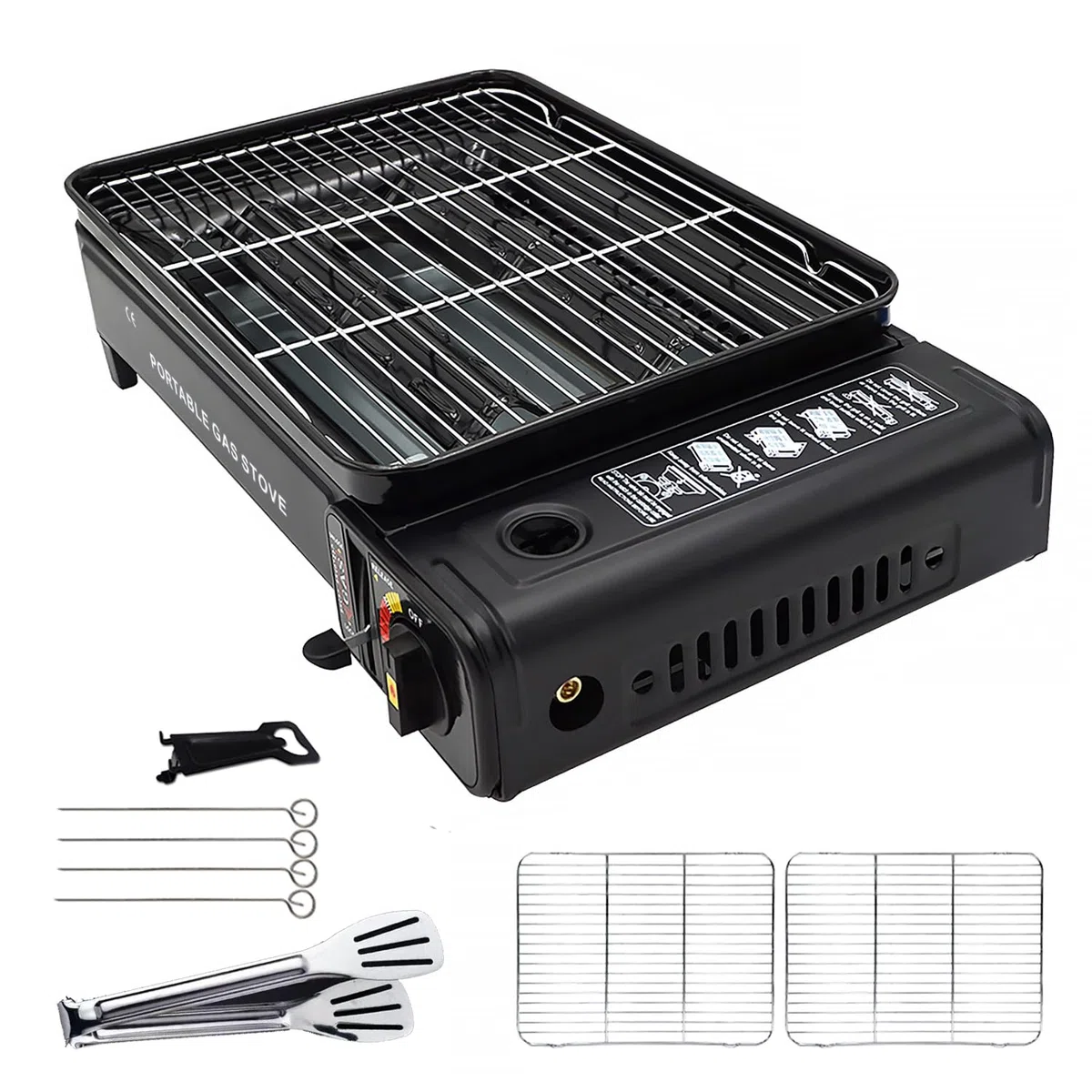 Set per barbecue da campeggio – Grill portatile con grill, padella per barbecue, clip – padella portatile da campeggio