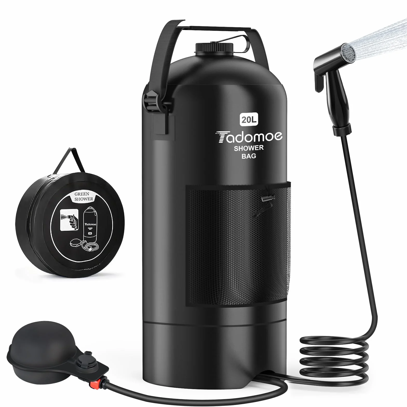 20L Doccia da Campeggio con Pompa a Pedale e Tubo da 2m, Doccia Portatile Solare Borsa con Borsa di Trasporto e Soffione - Doccia Mobile per Camping, Spiaggia, Cani e Giardino