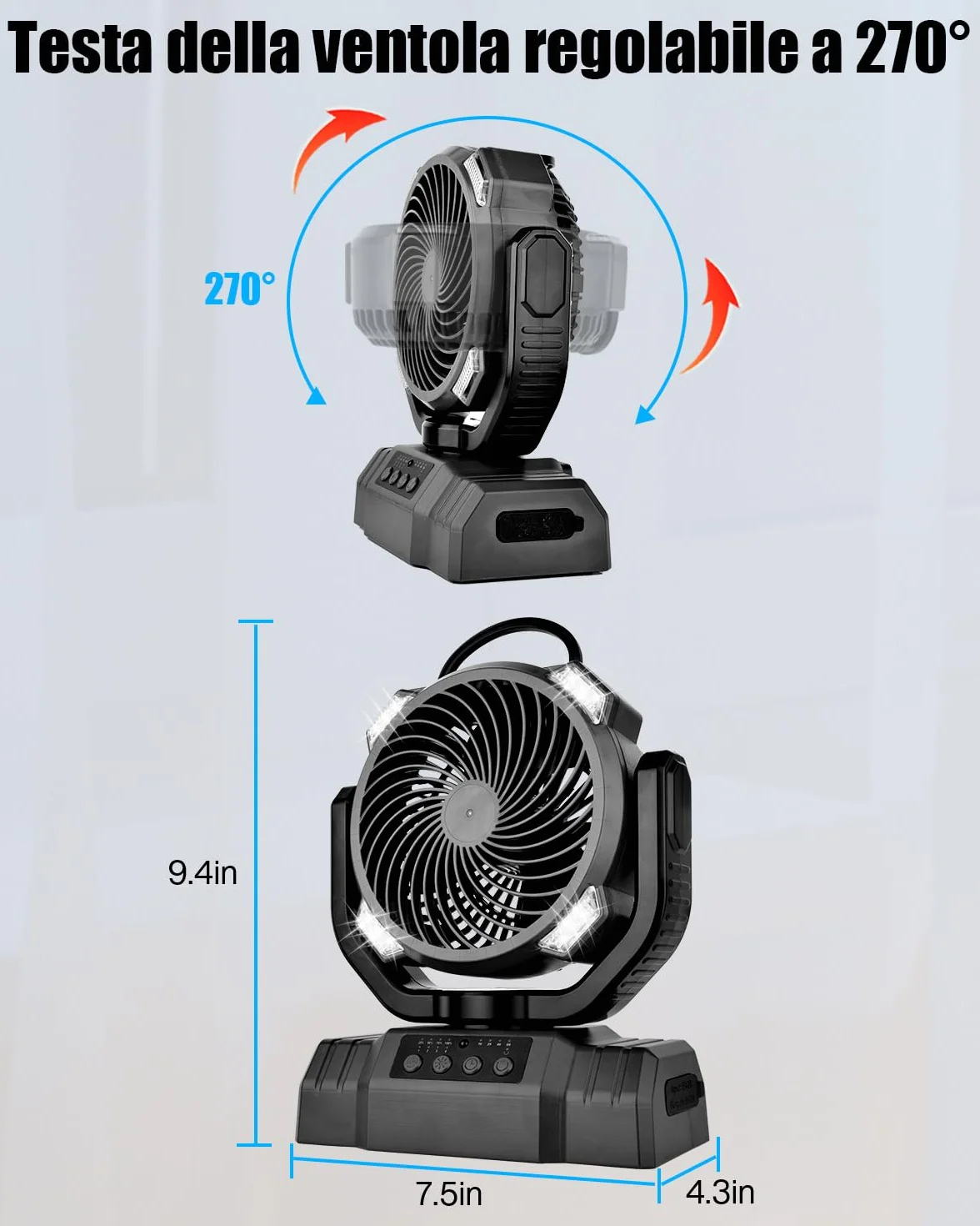Timiyou Ventilatore da campeggio, 10000 mAh, molto silenzioso con luce, telecomando, power bank, 4 velocità, gancio, timer, ventilatore USB per esterni, campeggio, picnic, barbecue, pesca, ufficio