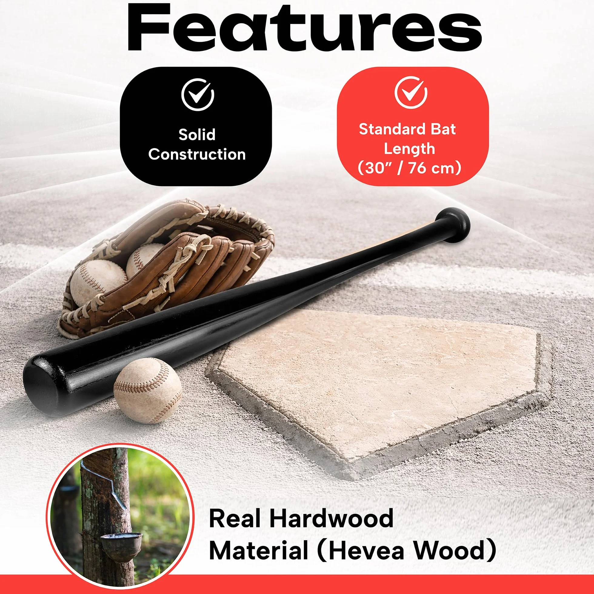Mazza da baseball Redfield legno solido 76 cm 30 pollici naturale nero