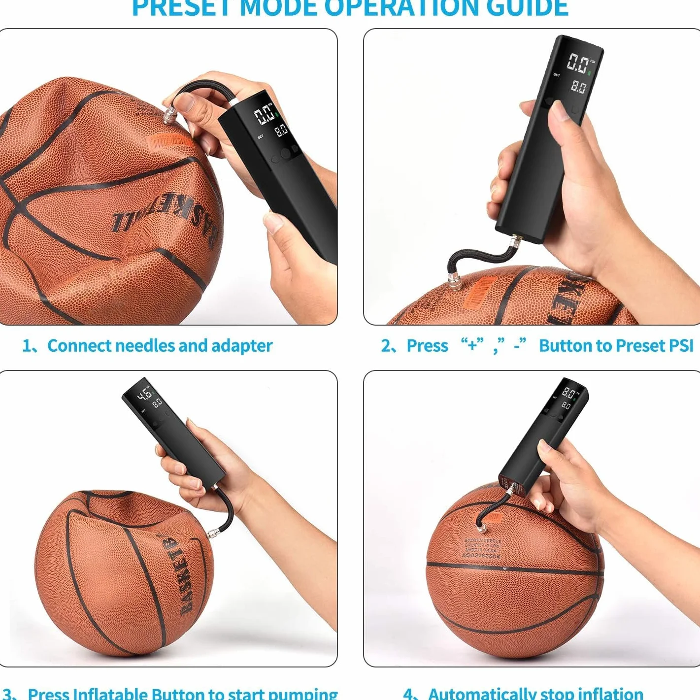 Pompa Elettrica a Sfera Intelligente con Manometro e Display LCD per Calcio, Basket, Pallavolo (2 Aghi, 1 Ugello)