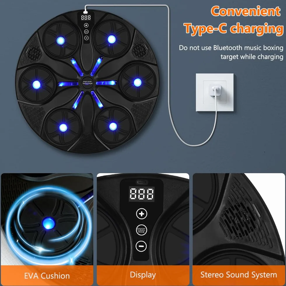 HOTUT Macchina da Boxe Musicale, Music Boxing Machine Adulti Intelligente con Bluetooth e Guanti da Boxe, 8 modalità di velocità Macchina da Box Musical Pugile, per Bambini e Adulti per Casa Interni