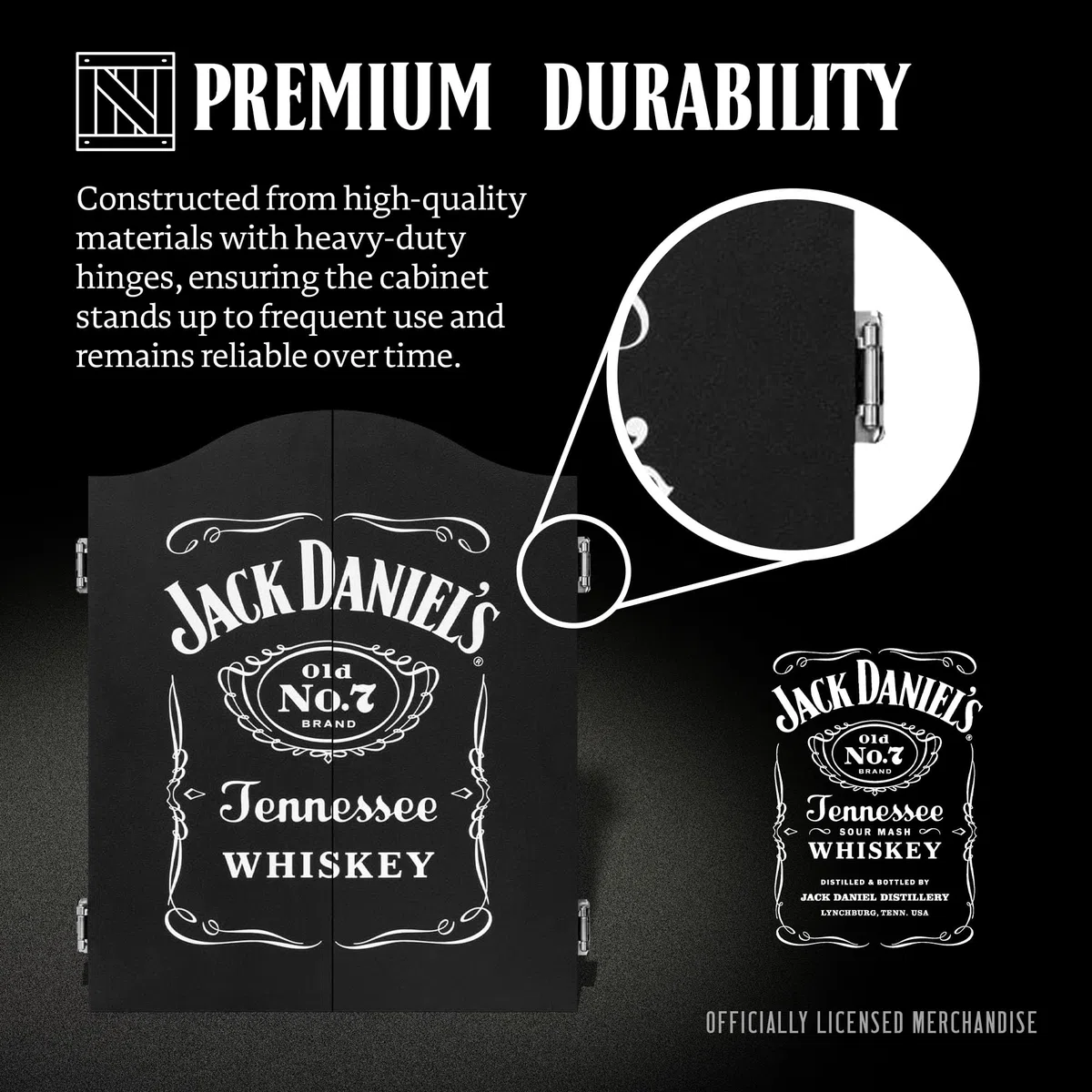 Jack Daniel's Armadietto per bersaglio in legno nero con licenza ufficiale | JD Logo CAB014