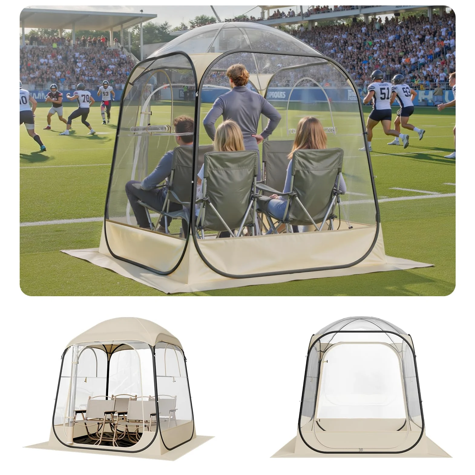 VEVOR Tenda Sportiva Pop-Up, a Bolle Trasparente da 160 x 160 cm per 2 a 4 Persone, Capsula Impermeabile per Esterni con Tappetino e Copertura Superiore, Tenda a Cupola Igloo da Giardino