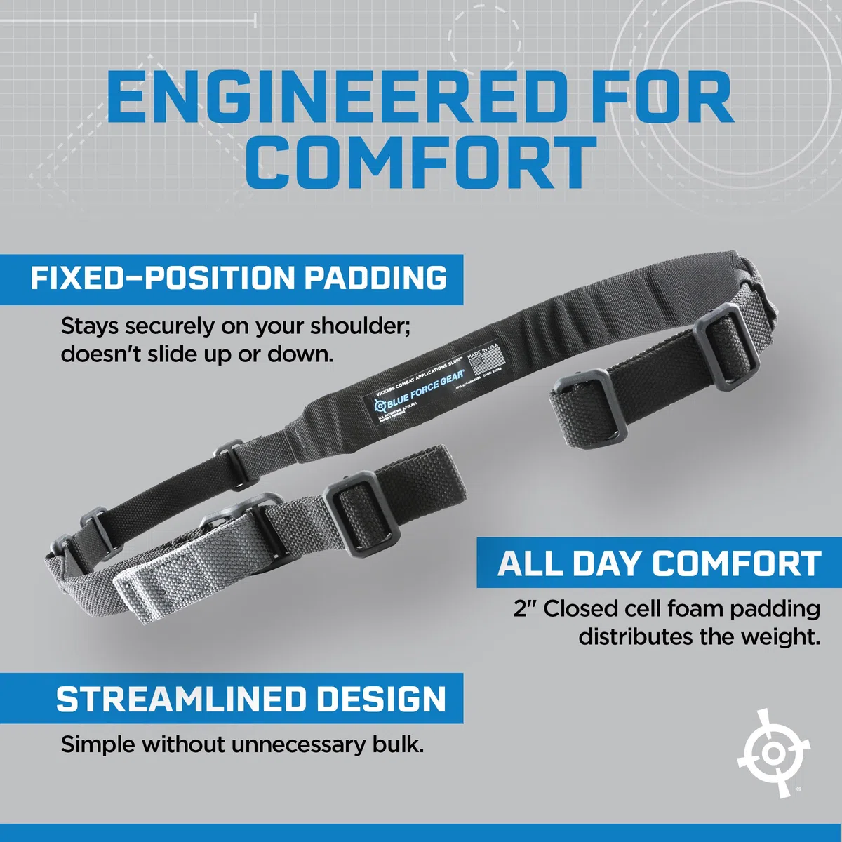 Blue Force Gear Vickers Padded Sling - Two Point Sling with Padded Straps, Adjustable,57-67 Inches - Black