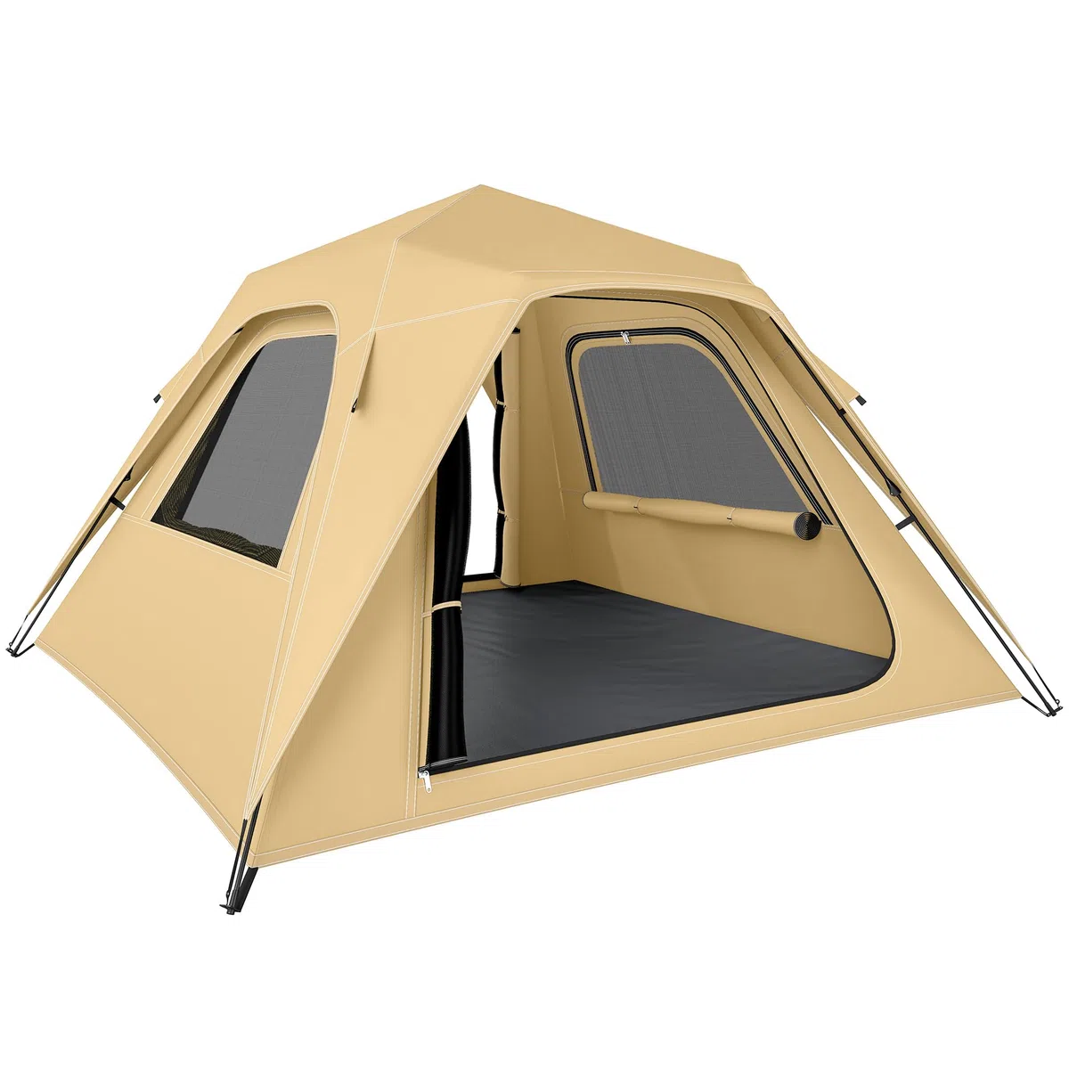 Outsunny Tenda Pop-Up per 2-3 Persone, Tenda da Campeggio Istantanea con Finestre in Rete e Borsa per il Trasporto, Impermeabile 3000mm e Protezione UPF50+, Cachi
