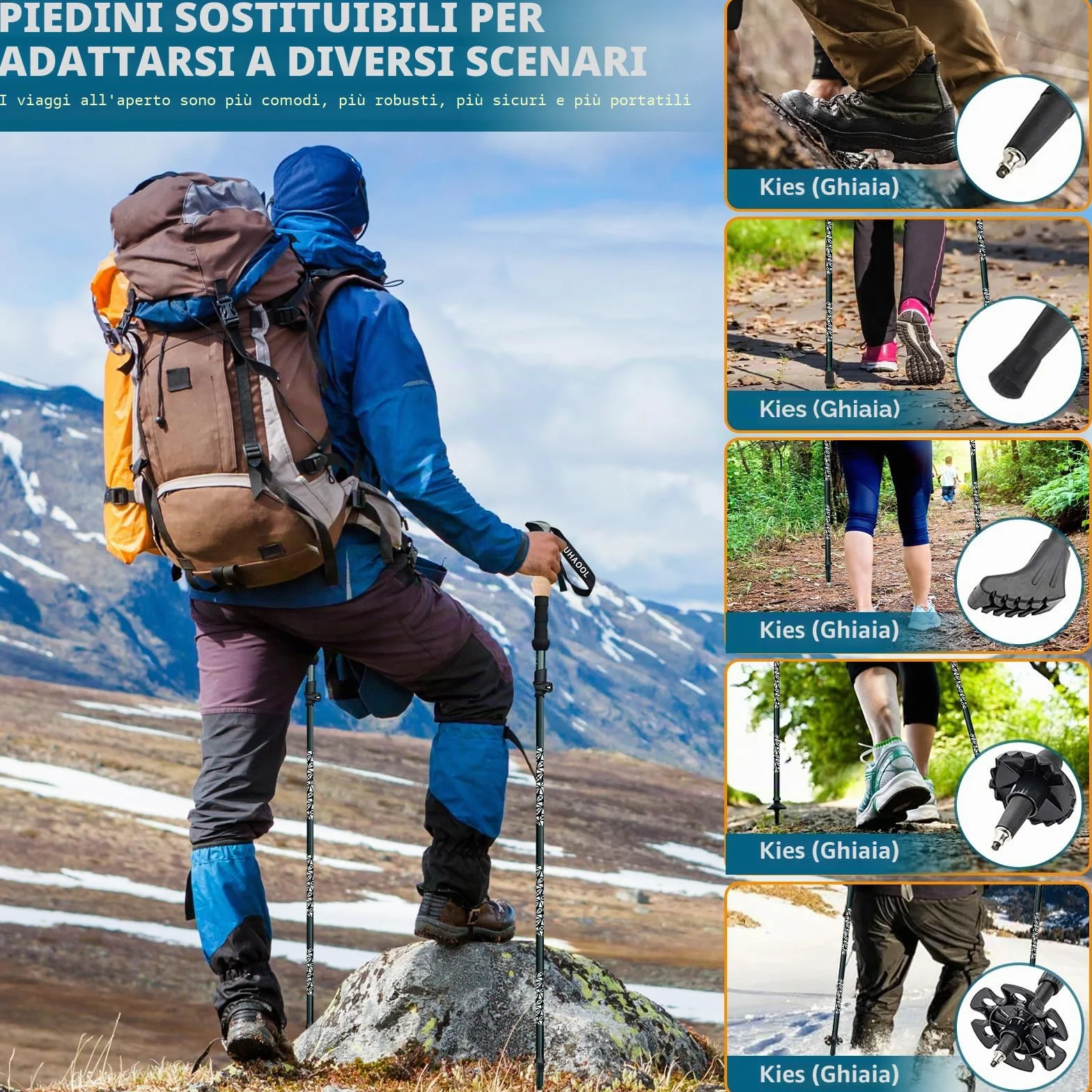 Bastoni Trekking Carbonio Allu 7075 Pieghevole Regolabile 108-139cm 2 Pezzi Nordic Walking