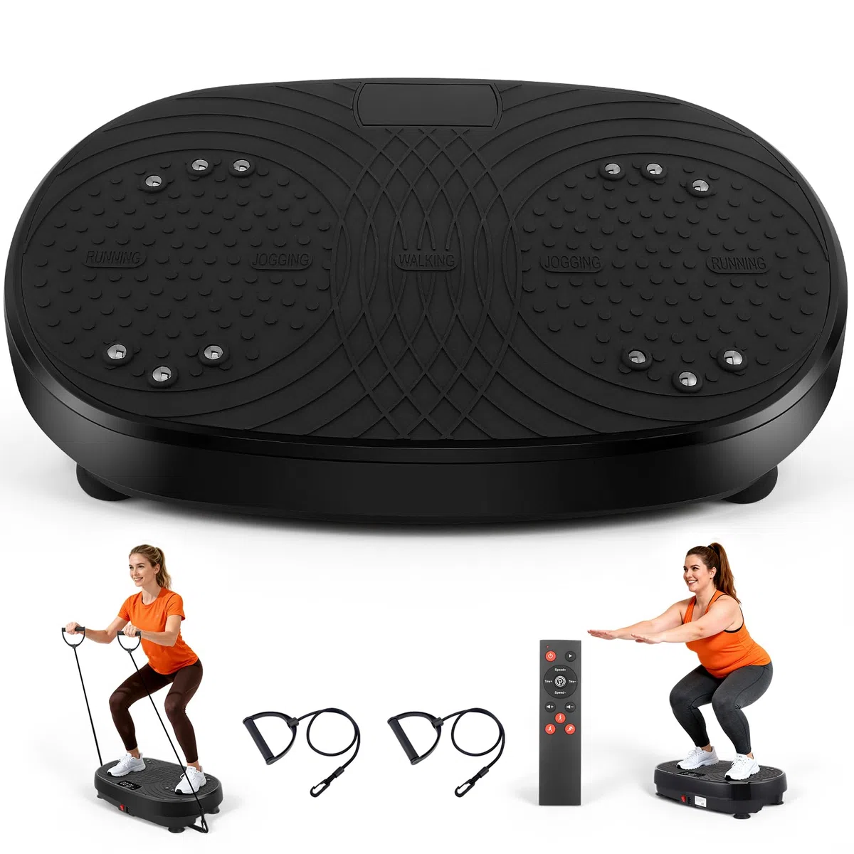 Piastra Vibratoria, 6 Modalità e 120 Velocità Regolabili Piastra Vibratoria Macchina per Esercizio con Fasce di Resistenza e Telecomando, Piastra Vibratoria Timer per Casa/Palestra/Ufficio