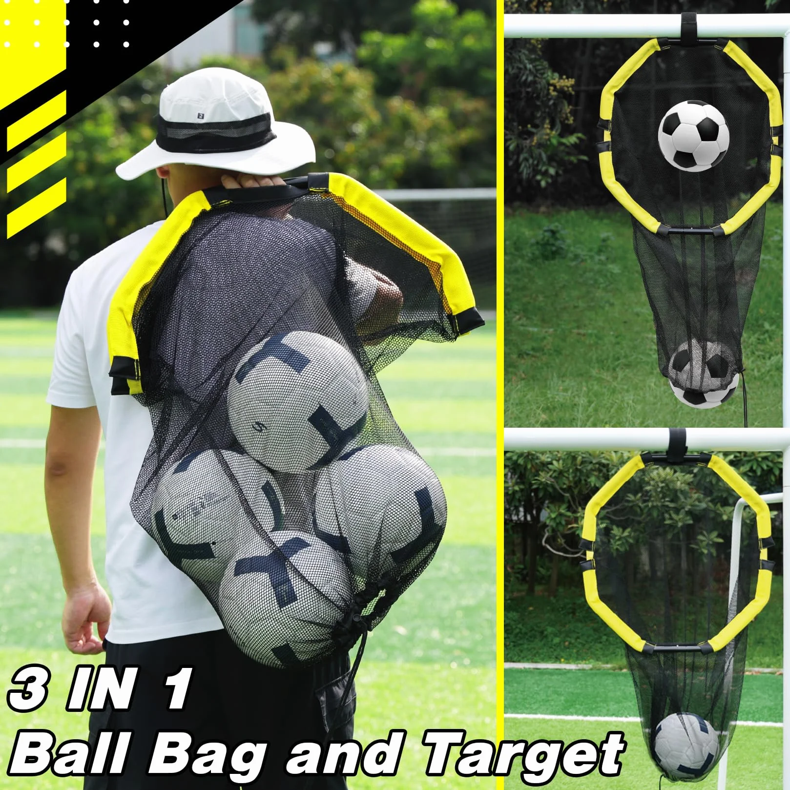 Happy Jump 3-in-1 Rete Bersaglio per Calcio, Attrezzatura da Allenamento con Tubi in Metallo