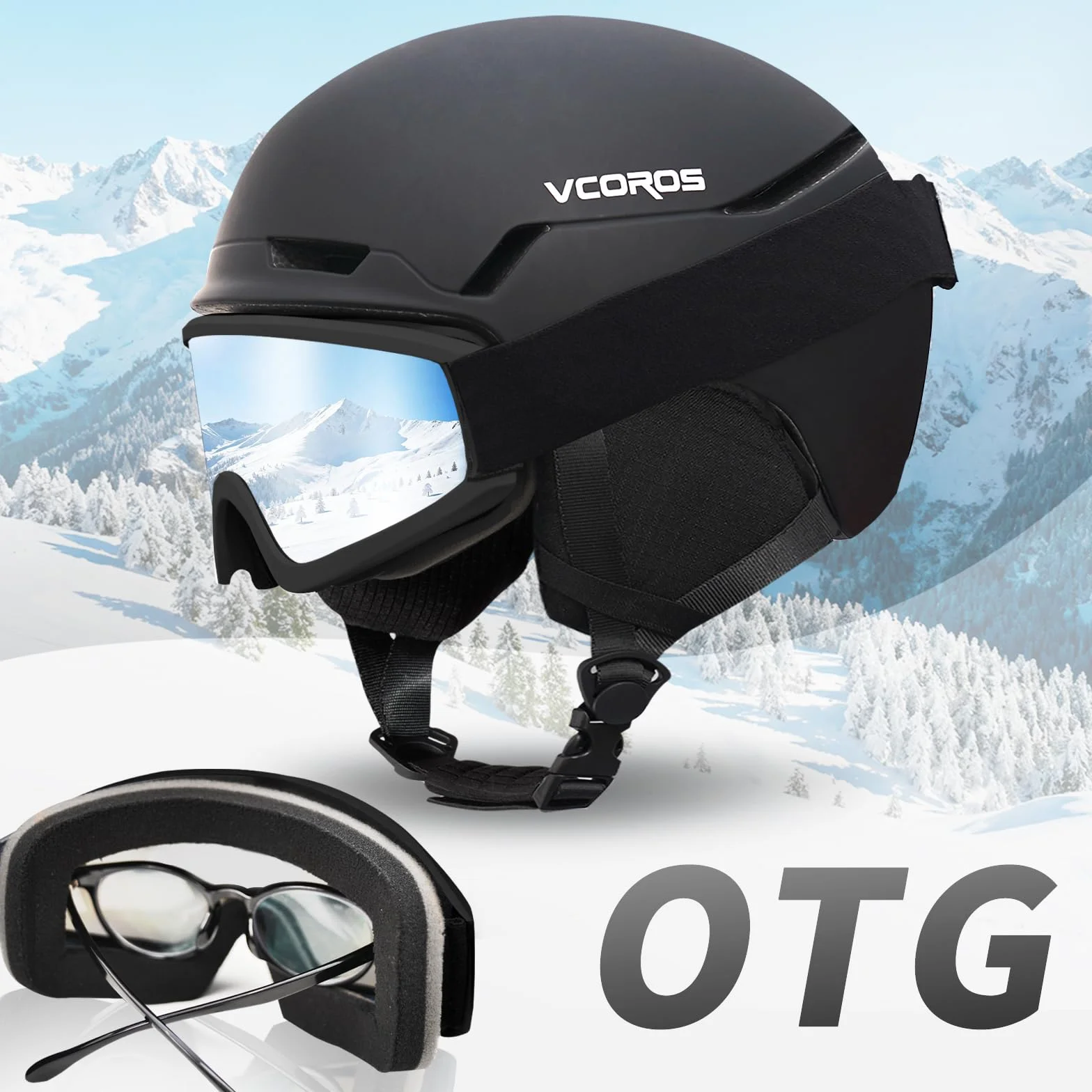 Casco da Sci con Occhiali da Sci Passamontagna Casco Sci per Uomo Donna con Cuscinetti Auricolari Rimovibili Ventilazione UV Ski Helmet per Ski