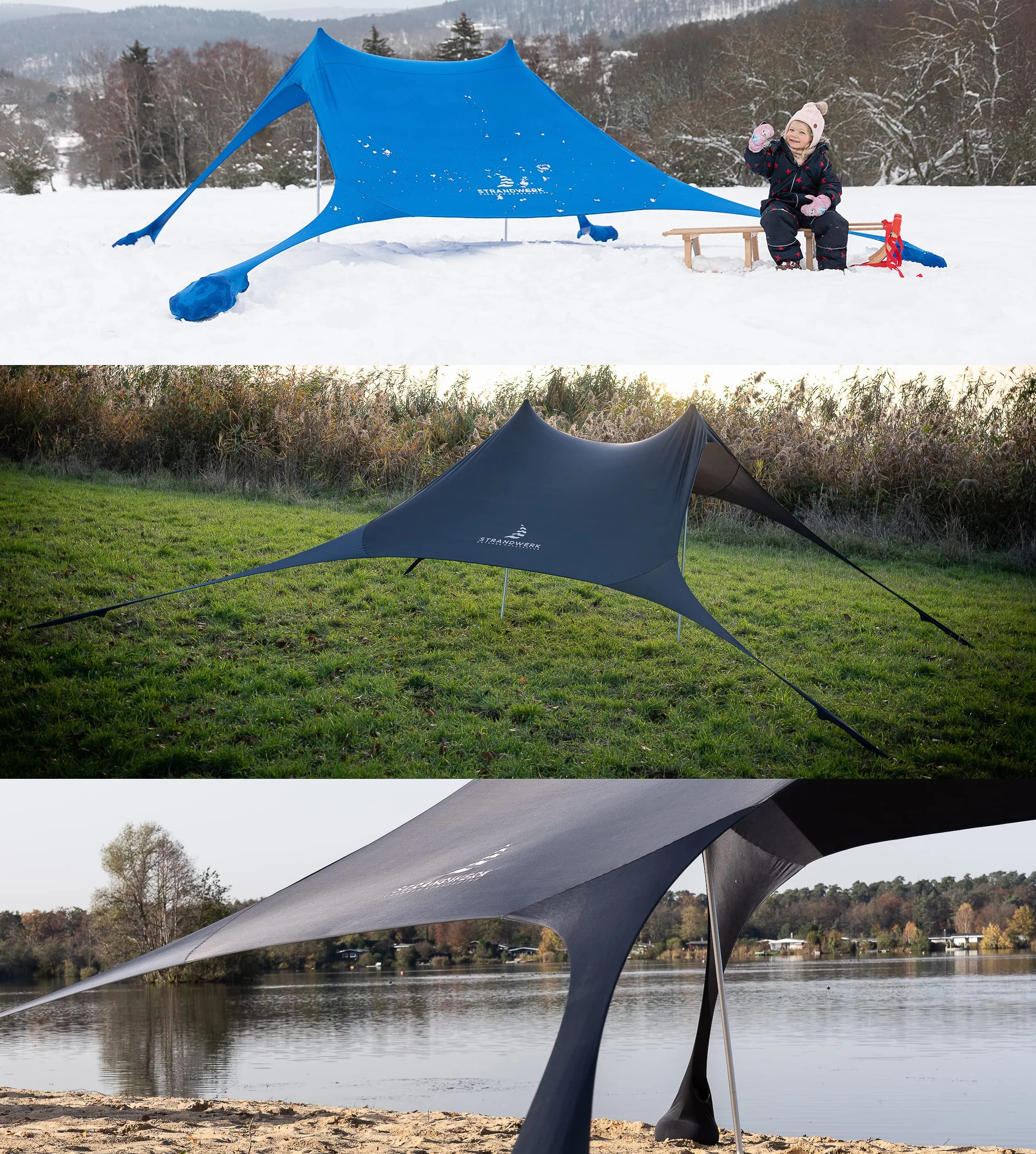 Tenda da spiaggia in lycra di alta qualità, tenda da spiaggia pop-up, con aste in alluminio e ancora di sabbia "Ole", blu scuro