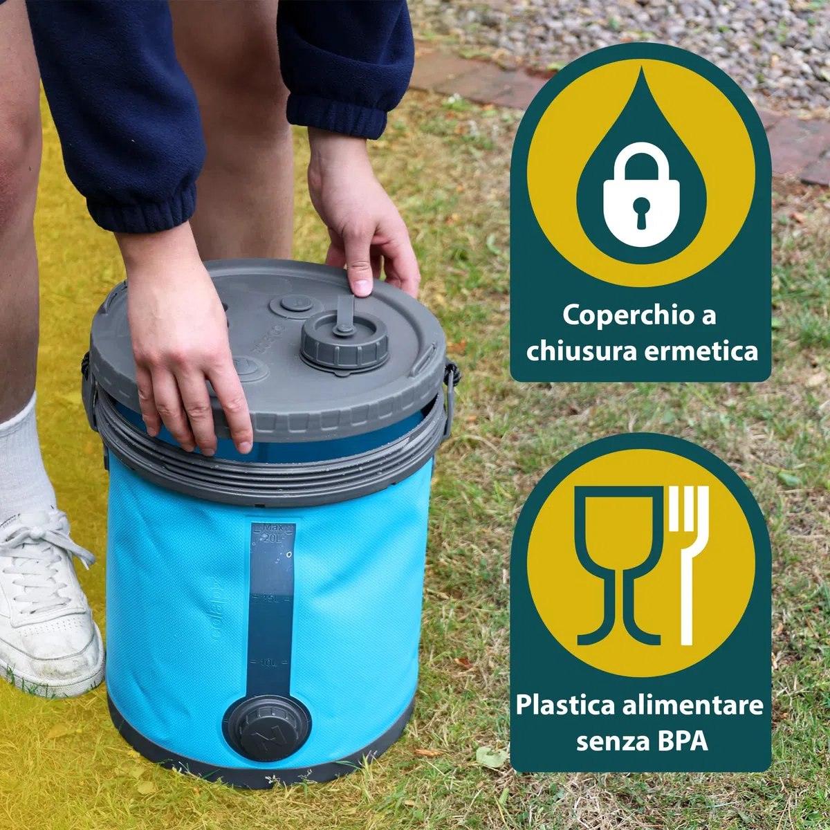 Colapz Tanica Acqua Pieghevole 20L Premium – Senza BPA Contenitore da Campeggio con Coperchio Bloccabile & Rubinetto – Serbatoio Resistente per Acqua Potabile Esterno Giardino & Camper