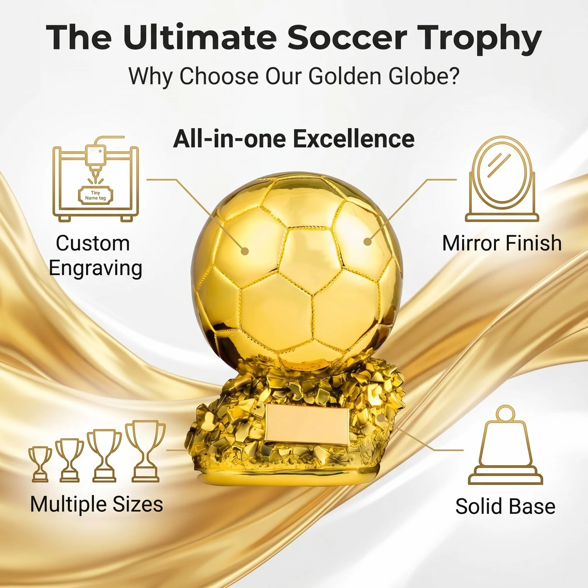 Trofeo Gol Dorato Replica, Premio Miglior Giocatore, Trofeo MVP in Resina per Tifosi di Calcio