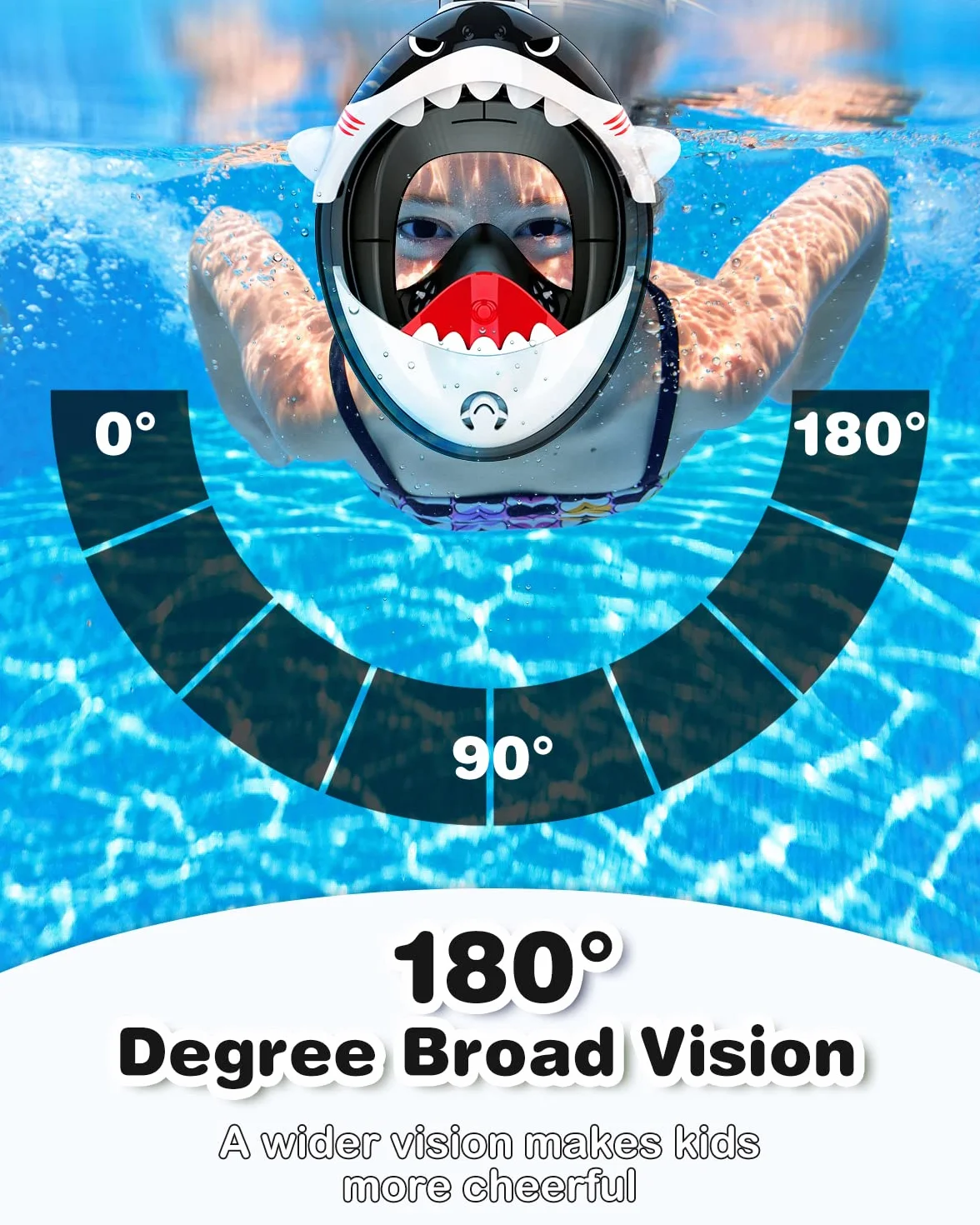 Maschera da snorkeling per bambini 180° HD anti-appannamento integrale subacquea 4-12 anni