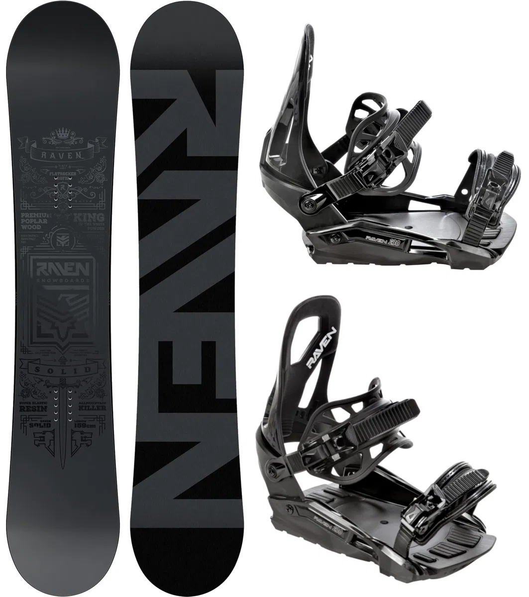 RAVEN Set Snowboard Snowboard Solid Steel + Attacco s230