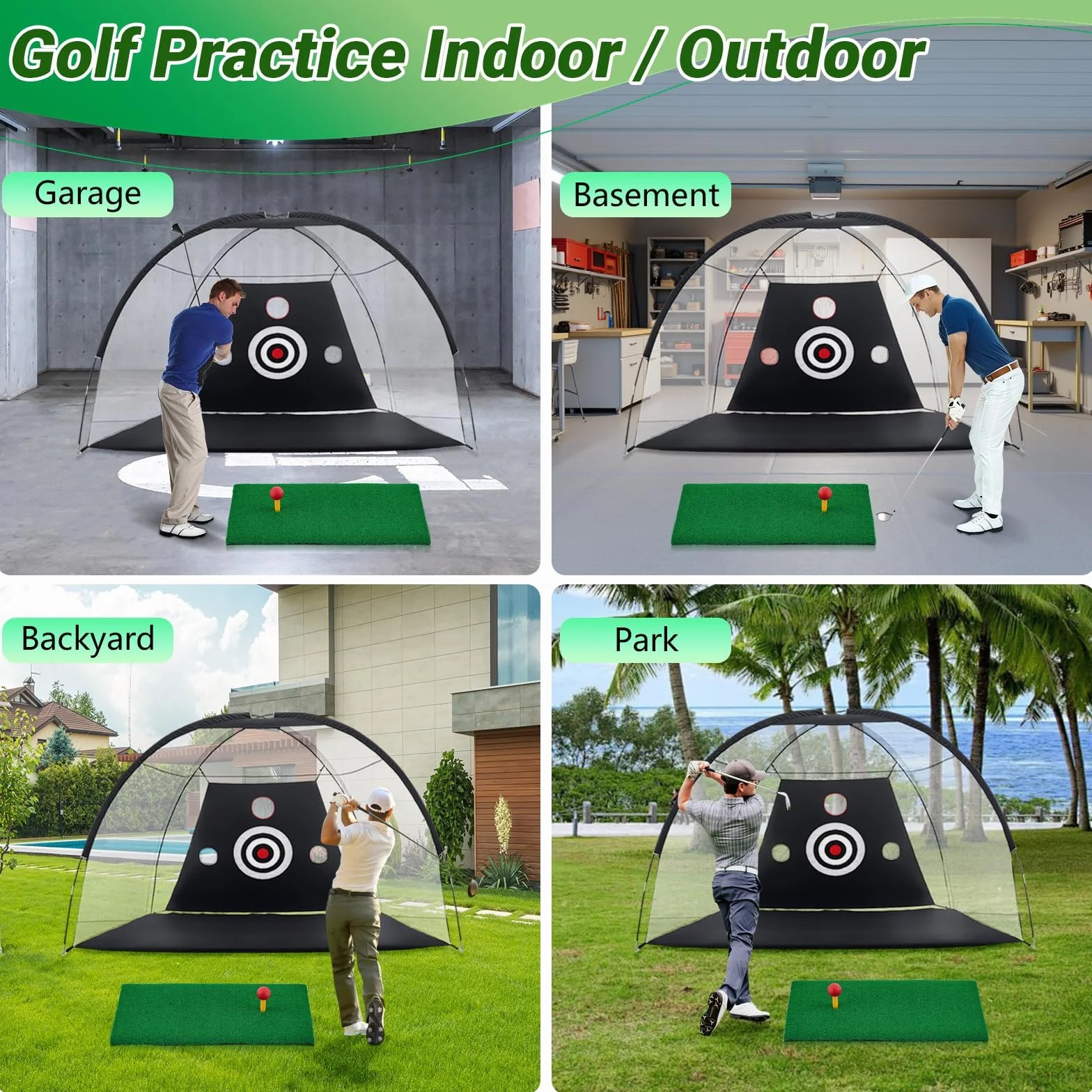 TTCB Sports Rete da Golf 10x7FT con 6 palline, 1 correttore di oscillazione, Perfetta per interni ed esterni, Ideale per l'allenamento di swing e chipping in giardino o campo pratica (3x2,1x1,8m)
