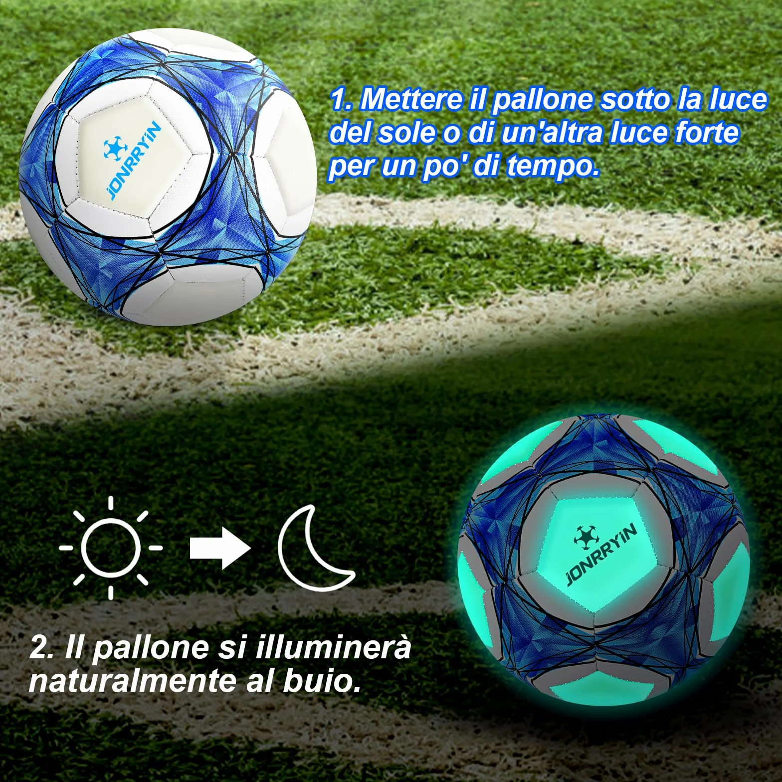 JONRRYIN Pallone Calcio Bambino, Size 5 pallone da Calcio Bagliore al Buio, Palloni Calcio Misura 5 con Zaino e Borsa a Rete Pompa, Pallone da Calcio a Fluorescenza per Allenamenti e Giochi
