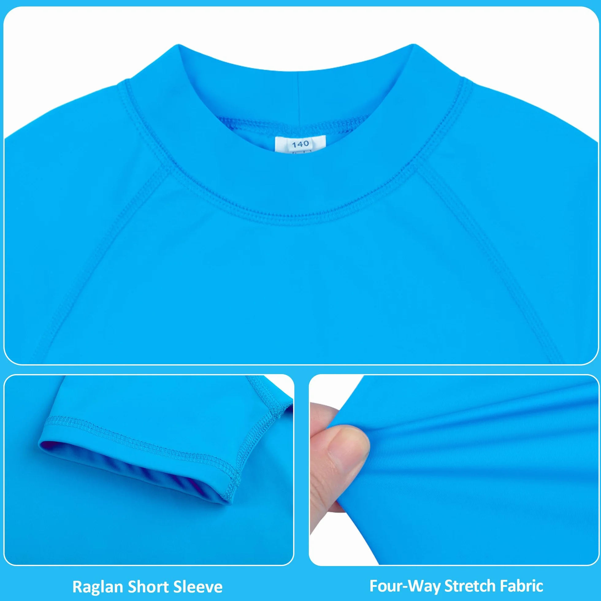 BIG ELEPHANT Rashguard a Maniche Corte per Bambini UPF 50+ Protezione Solare Costumi da Bagno (Pacco da 3)