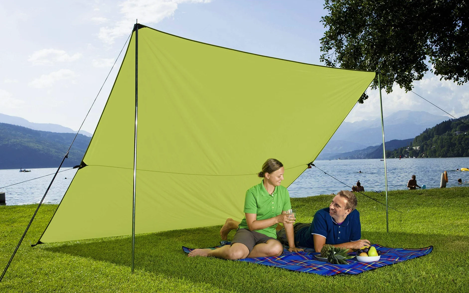 BERGER | Tenda Sole Spiaggia Portatile 2x3 Metri - Telo Ombra Protezione UV UPF 50+, Impermeabile per Mare, Picnic, Pesca e Campeggio, Tendalino da Spiaggia con Corde e Pali - Tarp Verde