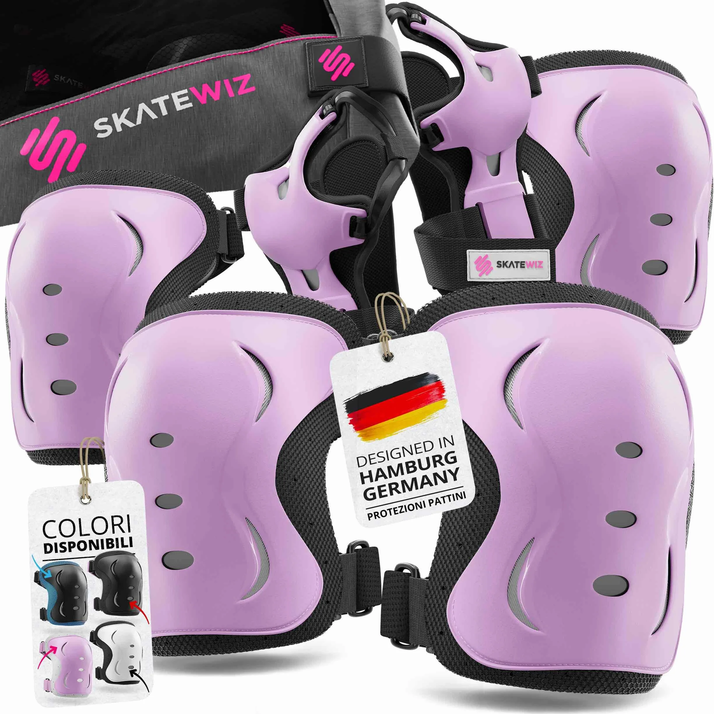 SKATEWIZ Ginocchiere Pattini Bambina Set 6 Pezzi Protezioni con Ginocchiere Gomitiere Polsiere