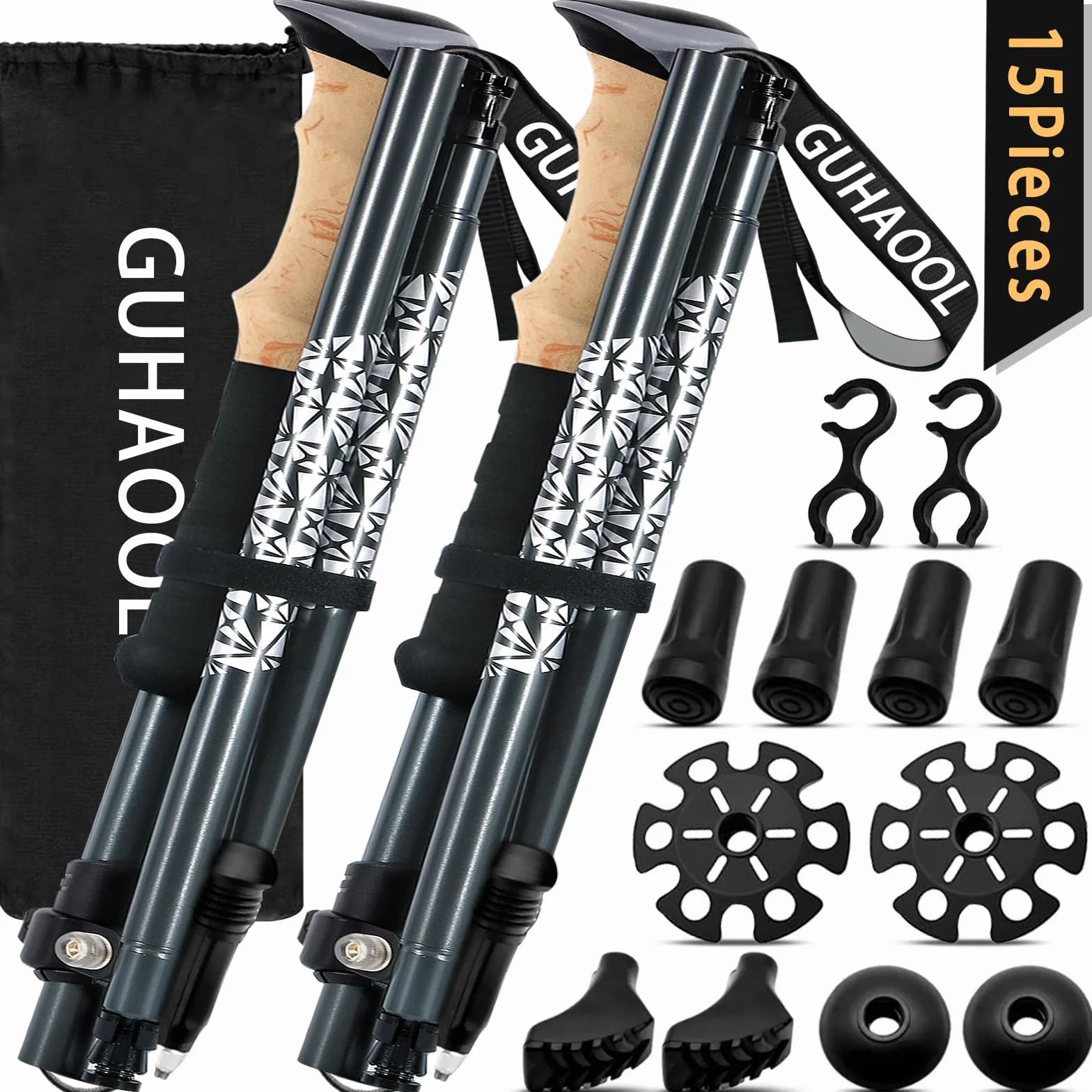 Bastoni Trekking Carbonio Allu 7075 Pieghevole Regolabile 108-139cm 2 Pezzi Nordic Walking