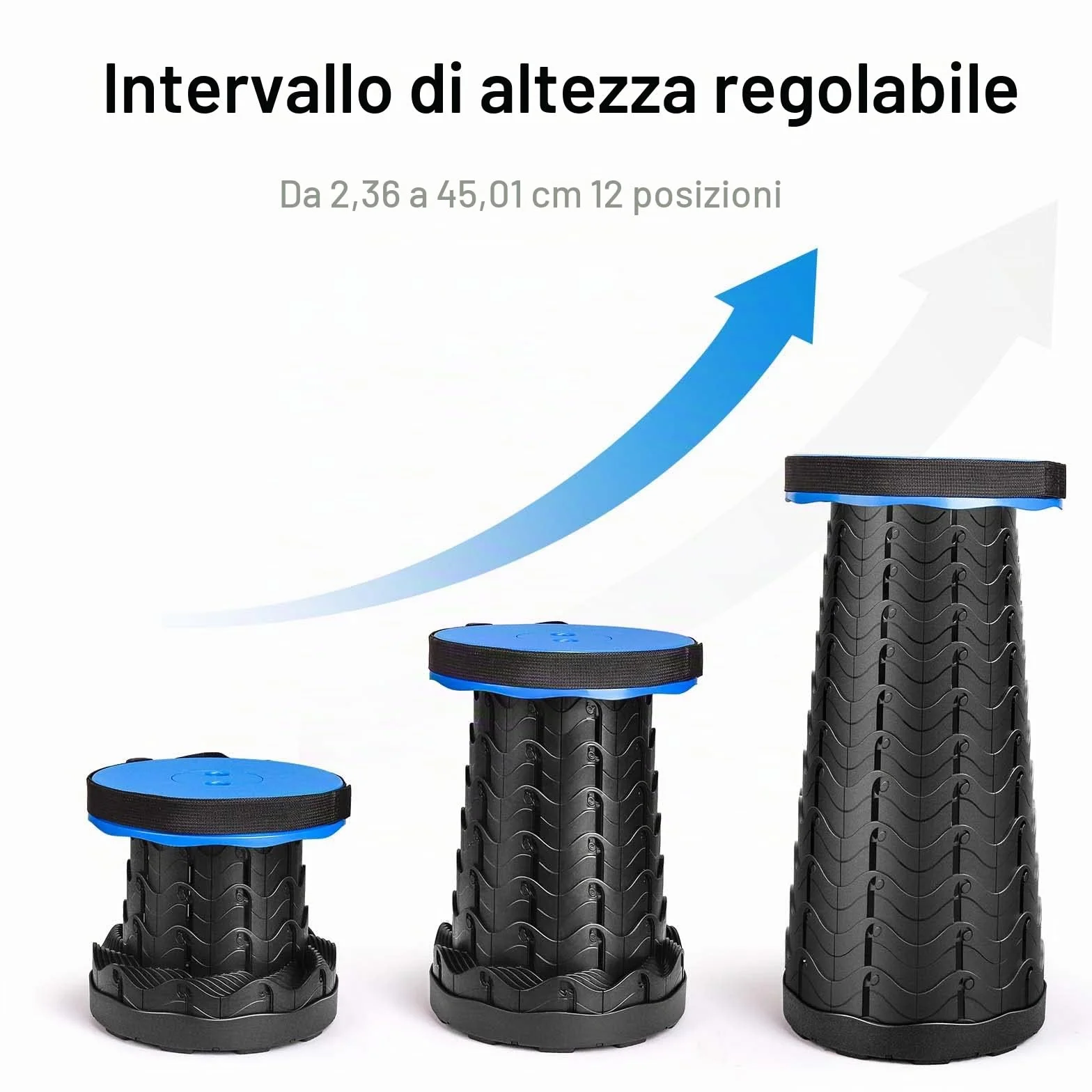 Sgabello Pieghevole Portatile Telescopico Regolabile in Altezza 397 LB per Esterni Blu