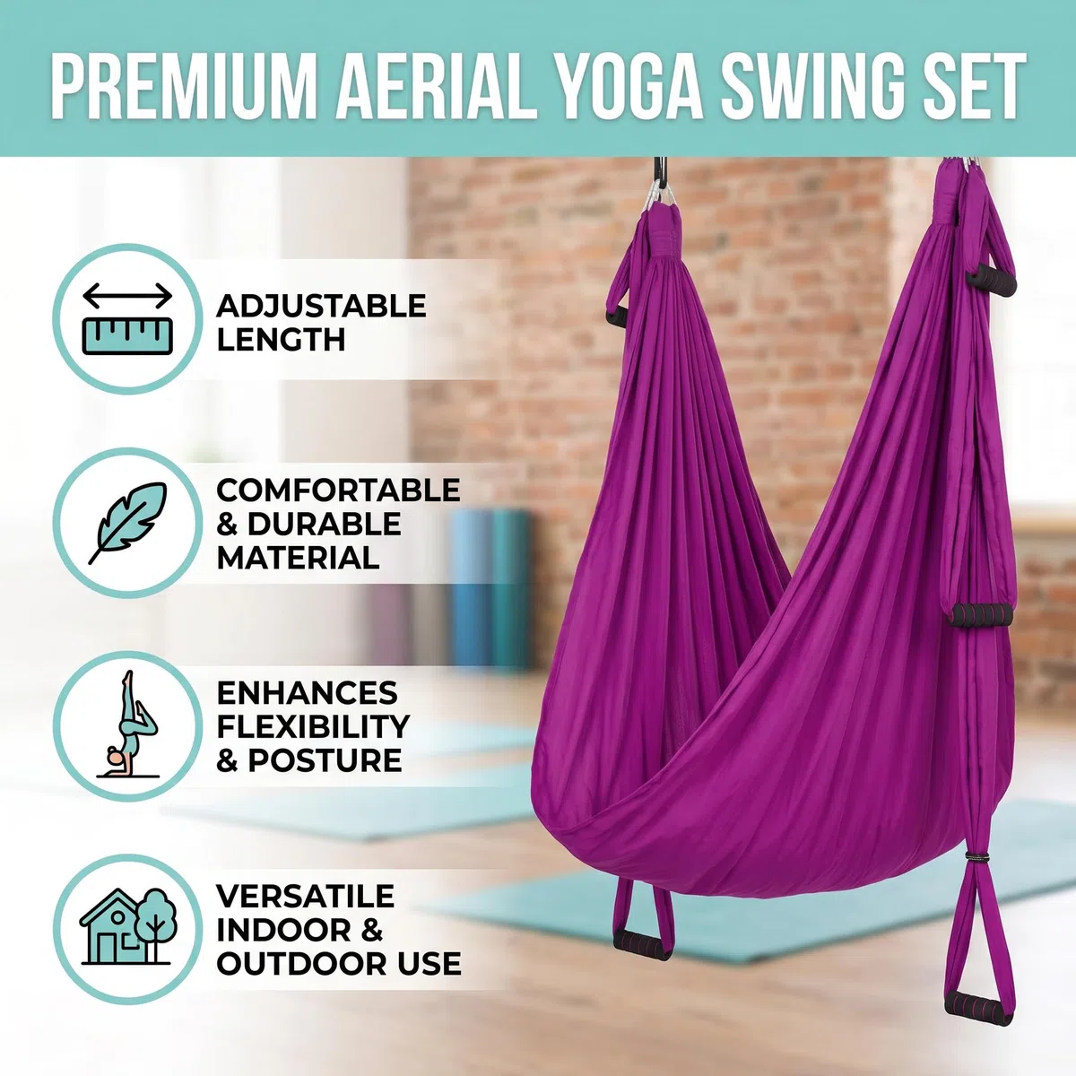 Rengue Altalena per Yoga Aereo, Amaca-Trapezio Ultra Resistente con Cinghie di Estensione per Fitness Indoor e Outdoor, Imbracatura antigravità per Yoga per Il Rafforzamento del C