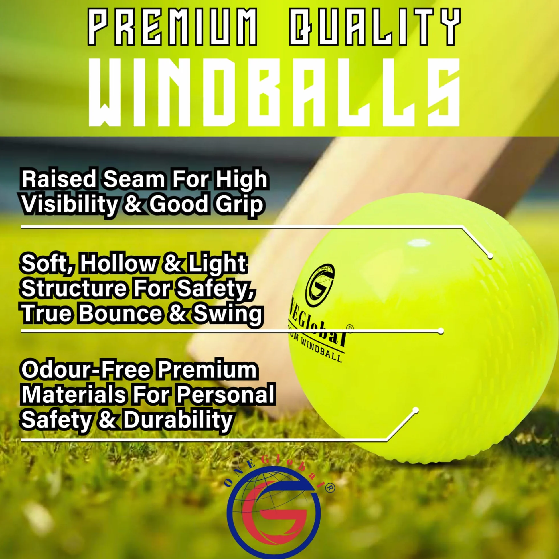 Windball Soft Cricket Ball Durable Embossed Seam True Bounce Swing for Outdoor Indoor Practice Coaching