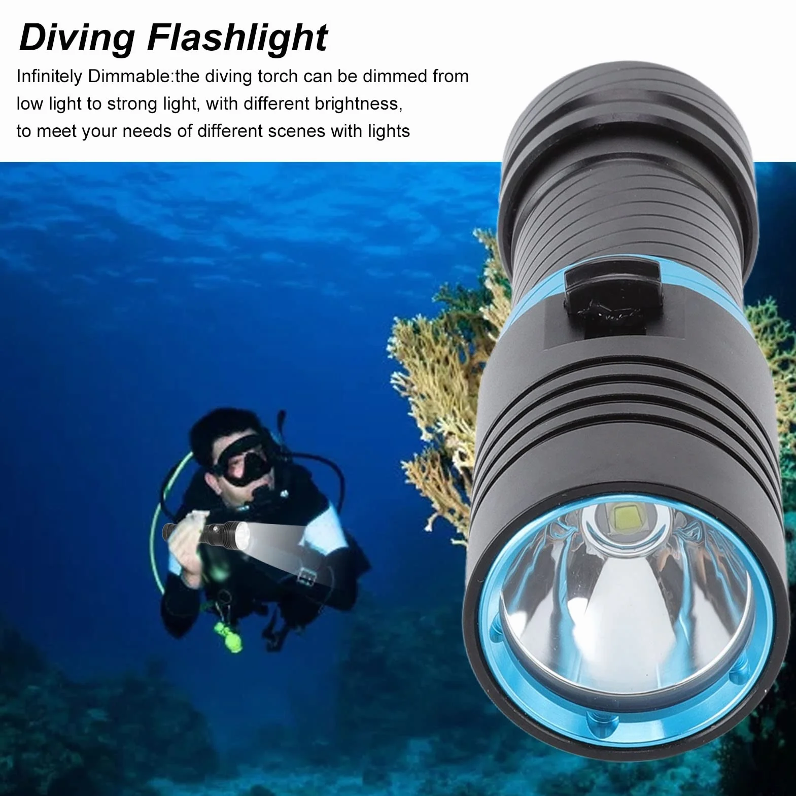 Torcia Subacquea Impermeabile IPX8 5000LM 100M Luci per Immersione Fotografia LED L2