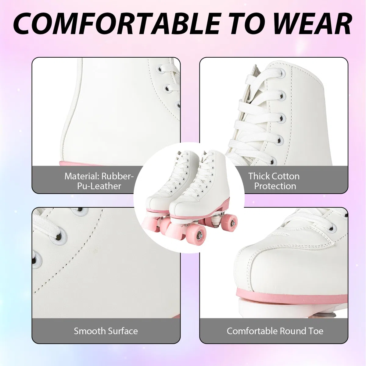 XUDREZ Roller Skates for Women Girls Light Up Adult Roller Derby Skates Double Row PU Leather Skates for Youth Beginner Outdoor