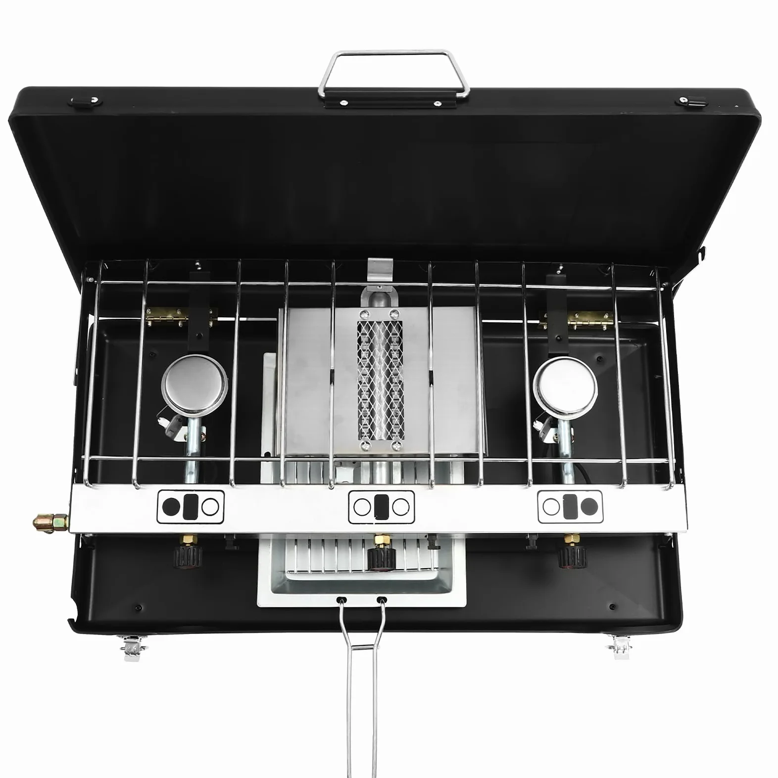 Fornello da campeggio pieghevole, fornello a gas da campeggio con 3 bruciatori e accensione piezoelettrica, 4500 W, per esterni, barbecue, picnic
