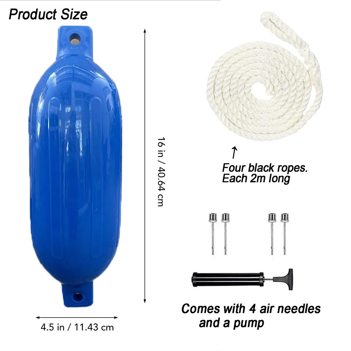 Parabordi Per Barca Marine,40x11cm Boe Nere Gonfiabili,Set Di Parafanghi Da 4 Pezzi (Comprese Le Linee Dei Parafanghi),Compresa La Pompa,Quattro Spine d'Aria,Per a Barche e Marine Da 3 a 6 Metri(Blu)