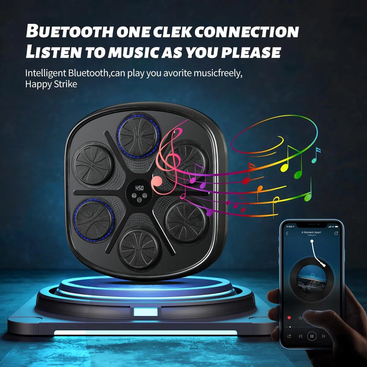 Macchina da Boxe Musicale, Music Boxing Machine Bluetooth di LED Intelligente Montato a Parete, 9 Modalità di Velocità e Modalità di Conteggio, Allenamento Agility per Adulti e Bambini