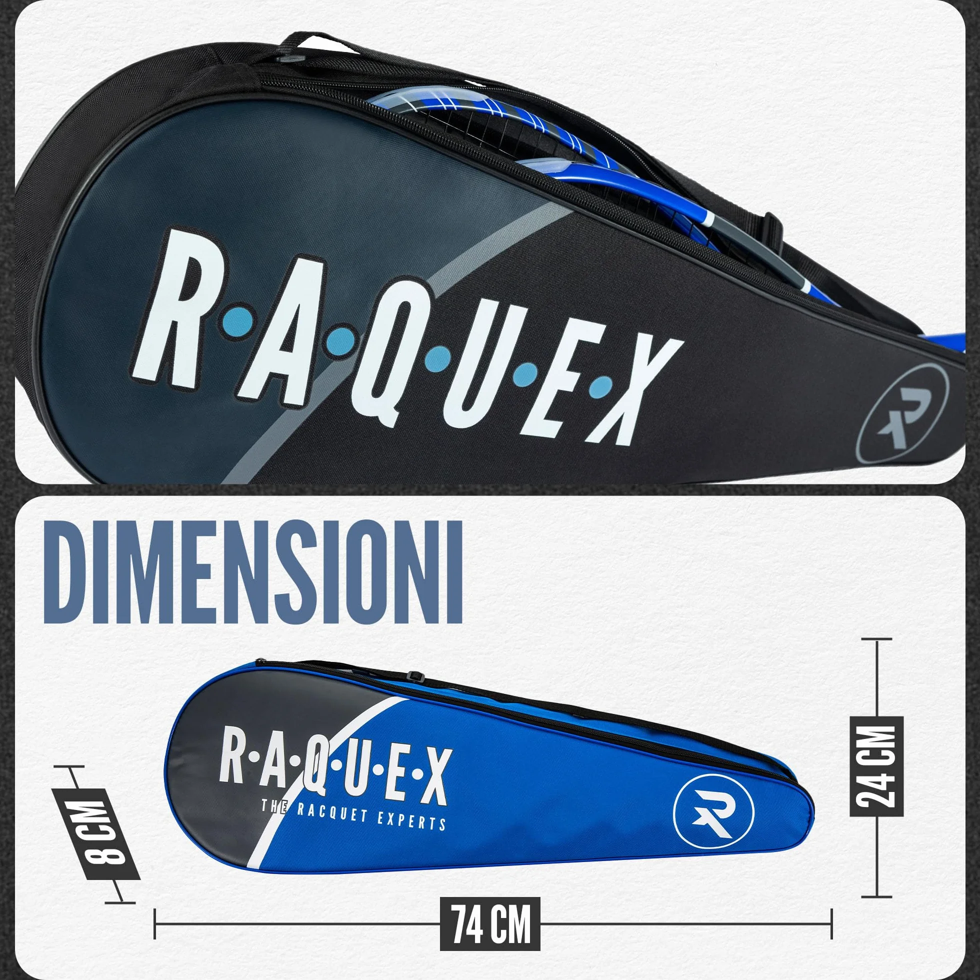 Raquex Borsa tre racchette da badminton - Custodia per racchette da badminton o da squash, con tracolla regolabile - Borsa sportiva per racchette da uomo e da donna