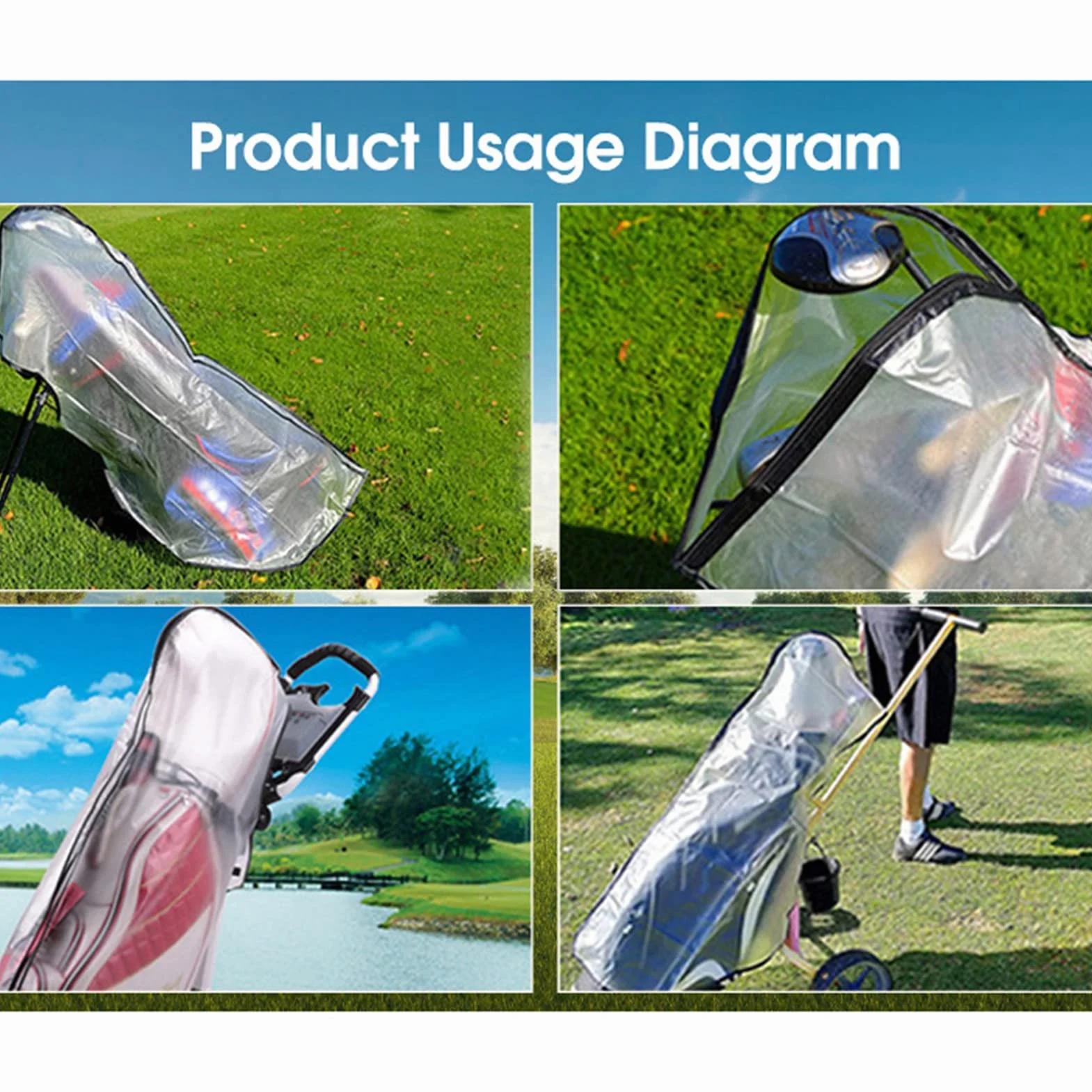 KENANLAN Copertura Antipioggia Borsa da Golf PVC Trasparente con Cerniera Universale
