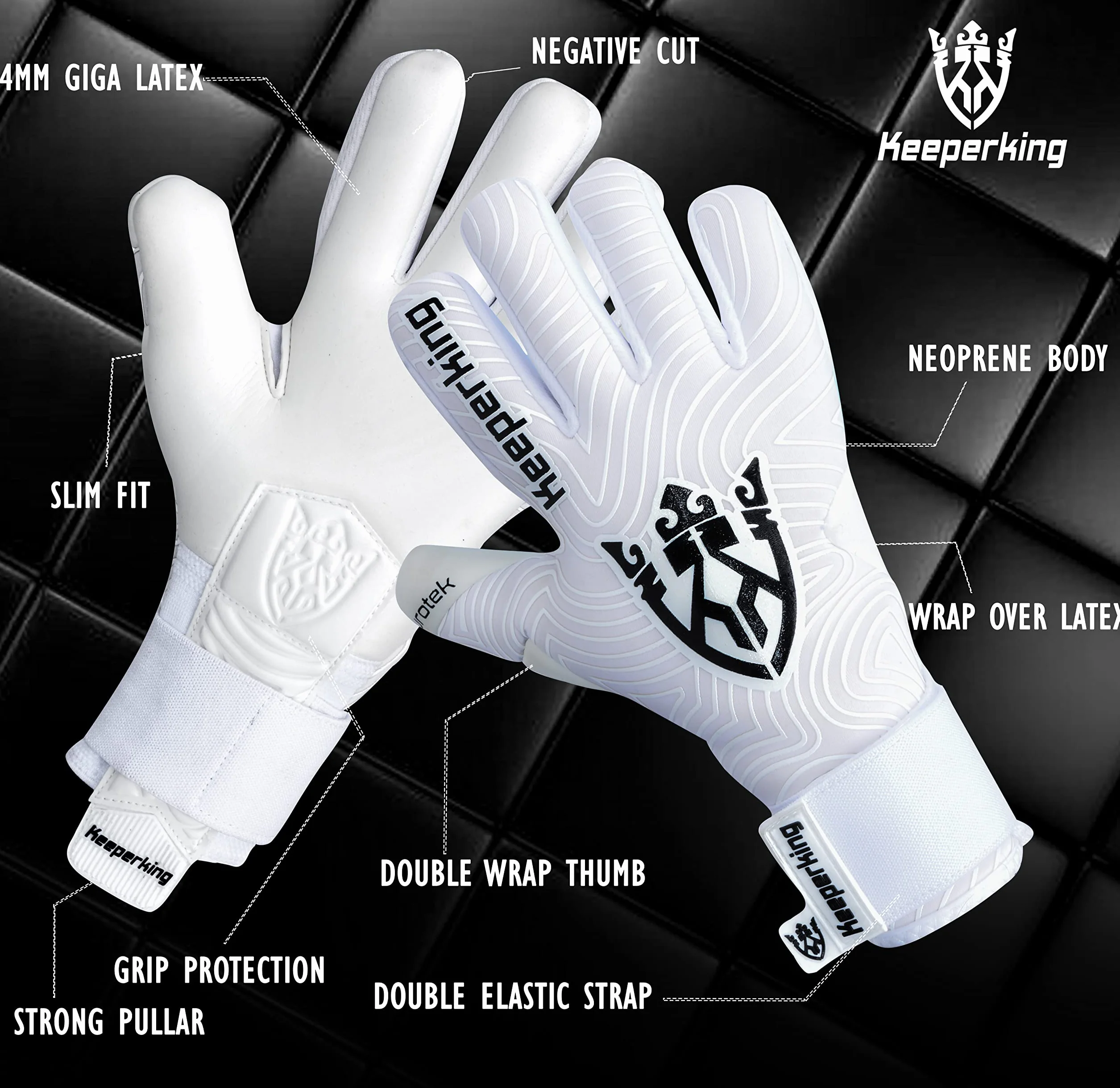 Keeperking Guanti da portiere adulti calcio cuciture interne impugnatura professionale 4 mm