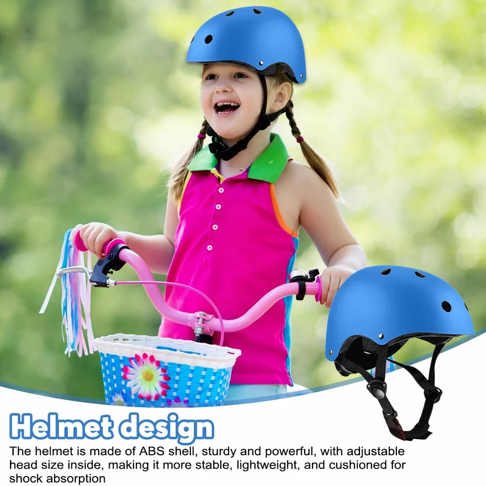 Set di Casco Protezione Bambini, 5 in 1 Casco Bici Protezioni Set per 3-11 Anni Regolabile Polso Ginocchiere Protezione per Skateboard Hoverboard Pattini in Linea(Blu)