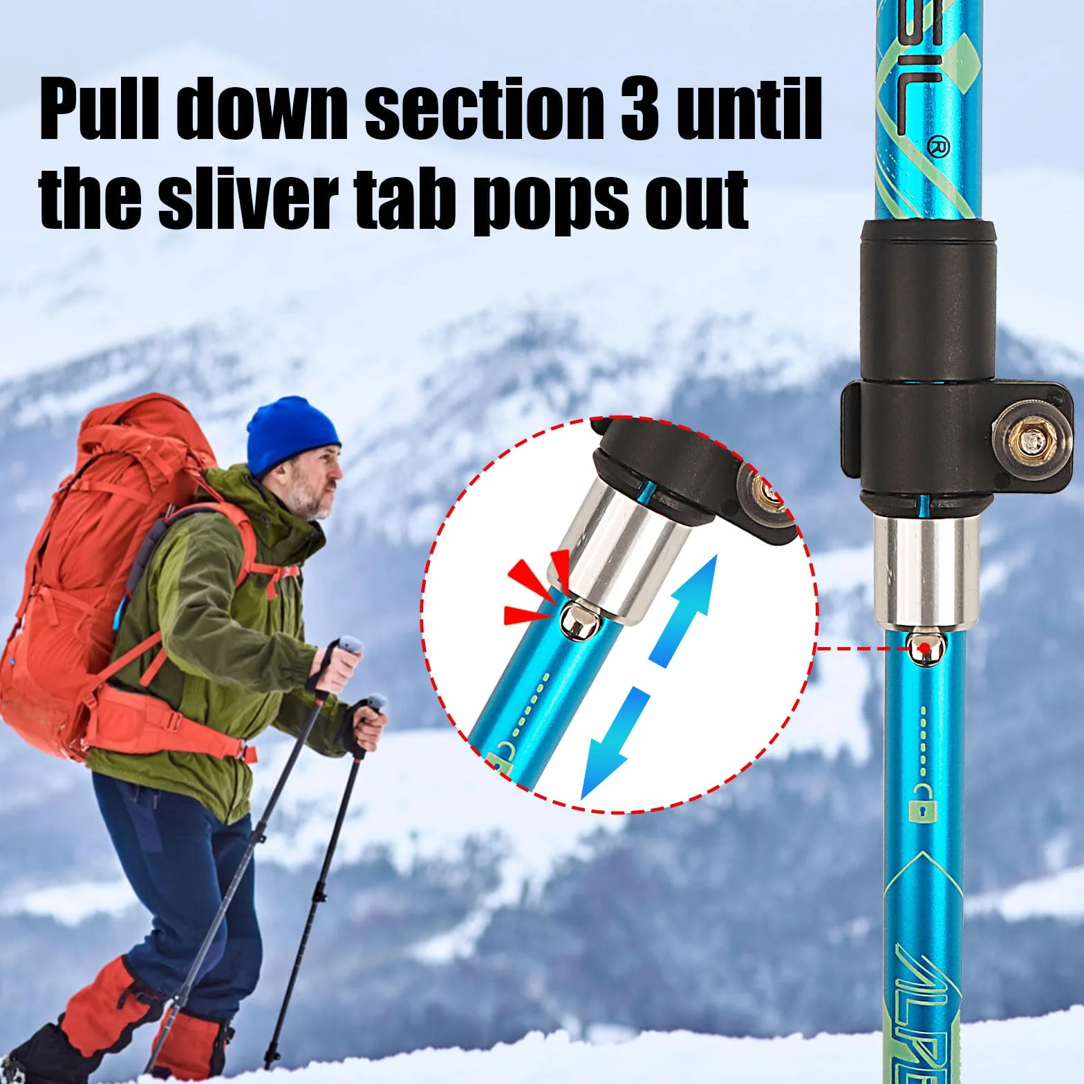 Bastoni da Trekking Pieghevoli Telescopici 107-131cm per Escursionismo