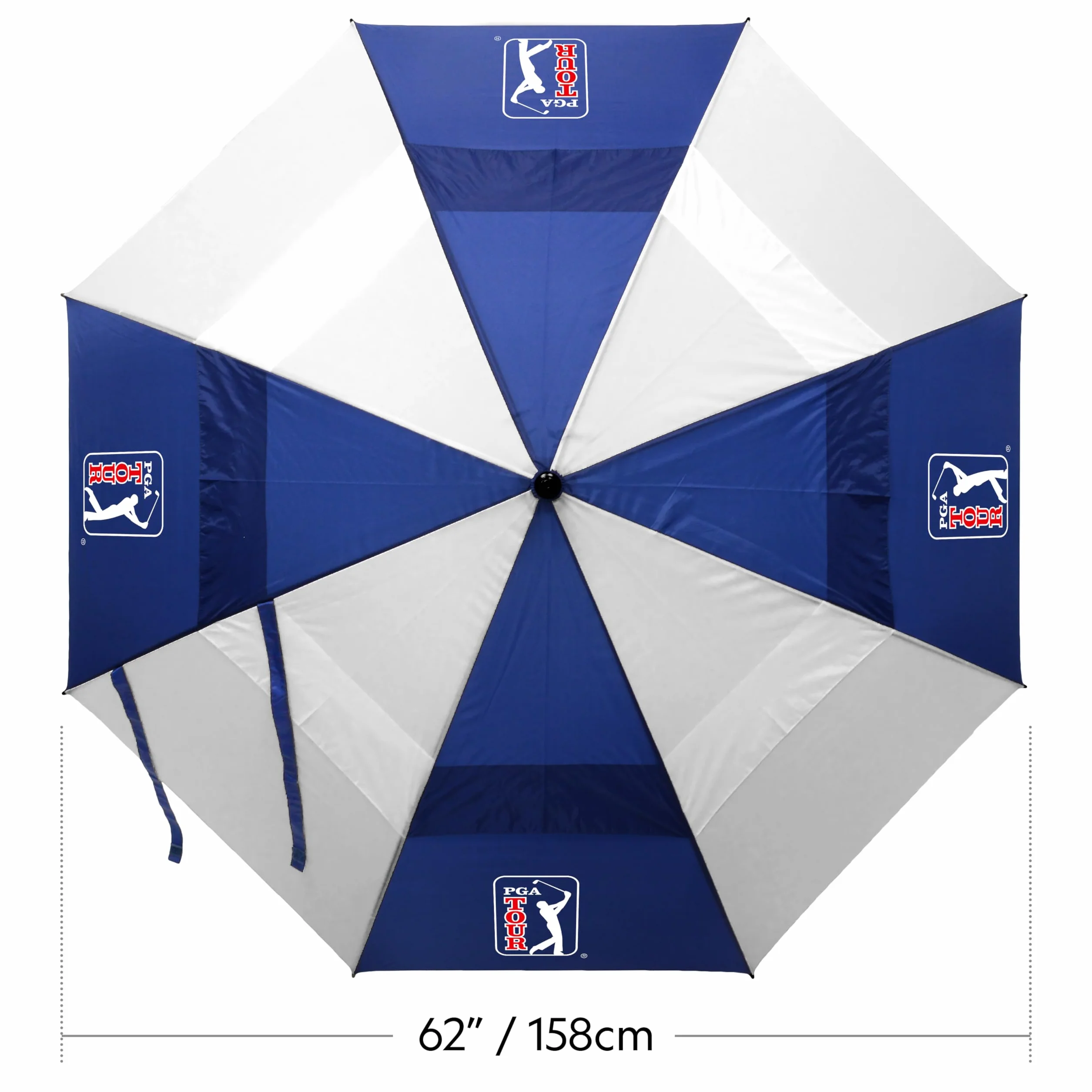 PGA TOUR 62-Inch Golf Umbrella Windproof Double Canopy Auto Open Fibreglass Shaft