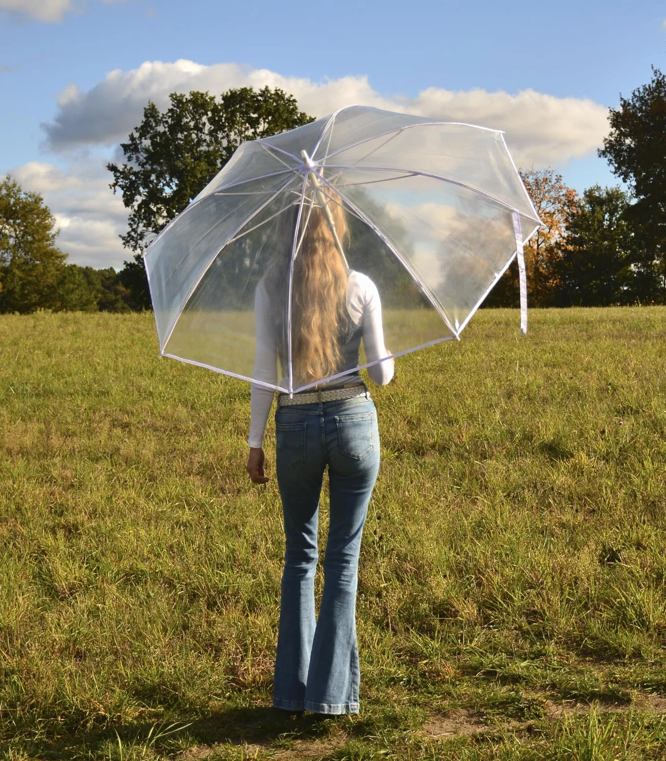 iX-brella Ombrello XXL in fibra di vetro da golf automatico nero, Bianco/Trasparente, 135 cm