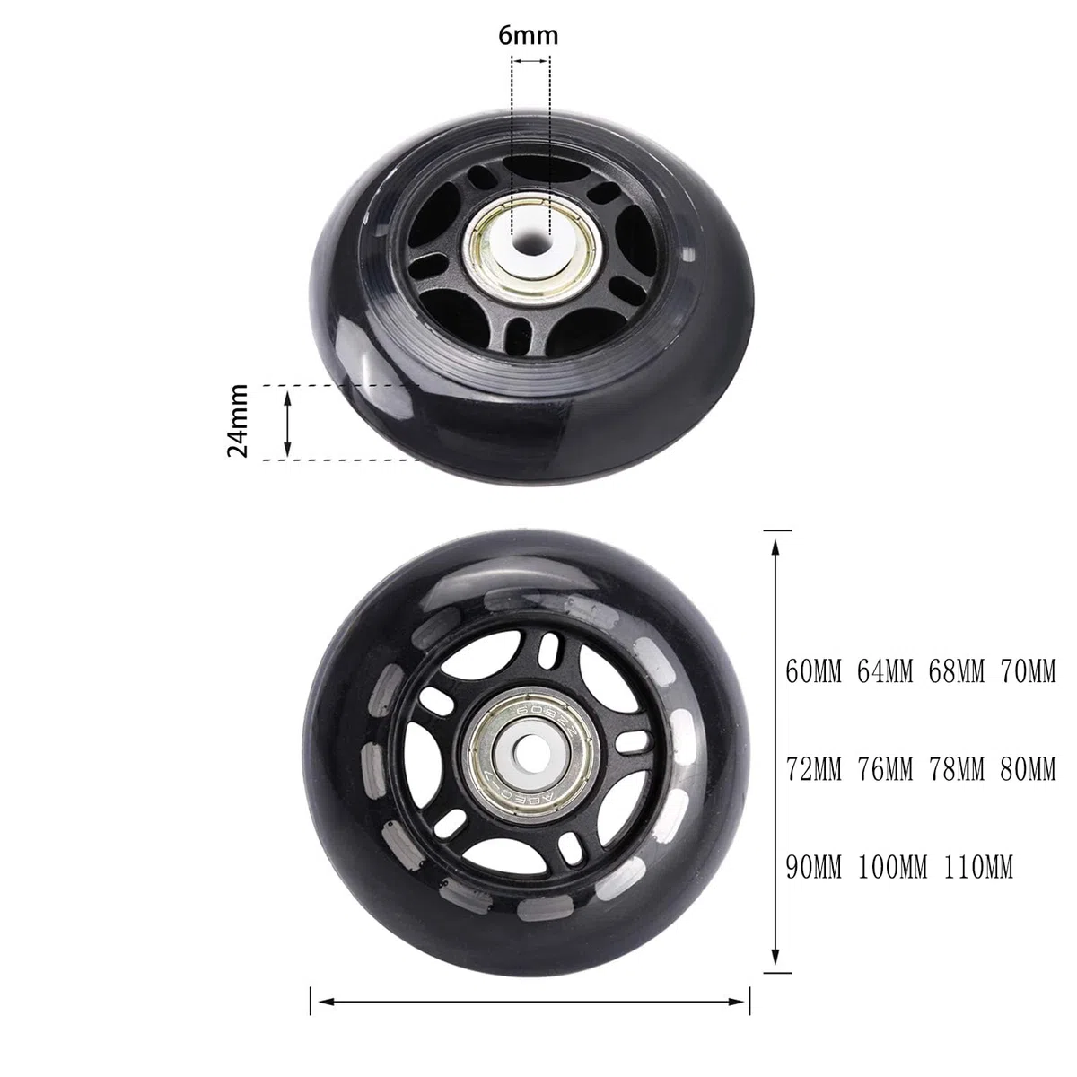 Ruote di Ricambio per Pattini in Linea, Ruote per Pattinaggio Indoor 82-88A con Cuscinetti ABEC-7, Ruote per Bagagli, Ruote da Allenamento per Scooter - Nere