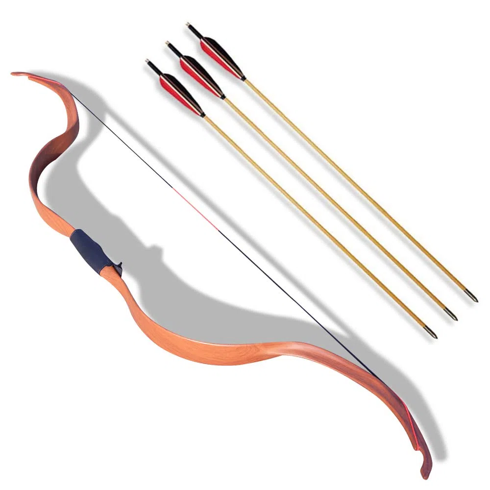 SHARROW Tiro con L'Arco Tradizionale Arco Ricurvo 20lbs Arco in Legno Longbow Fatto a Mano con 3 Frecce per Il Gioco di Pratica di Caccia per Principianti per Adulti